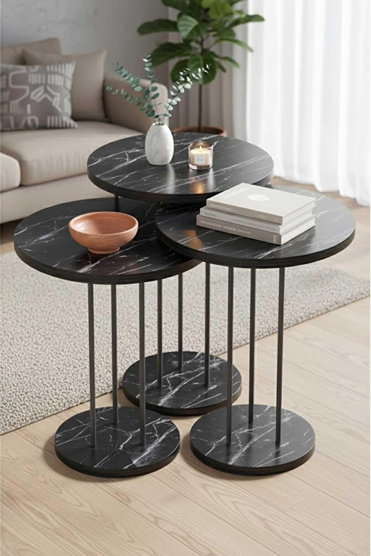 Reyo Falez Siyah Terra Zigon Sehpa Bendir