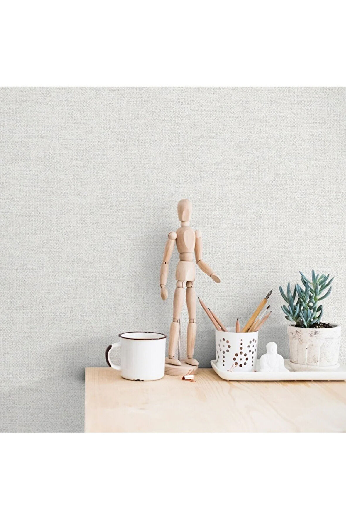 Düz Keten Tekstil Dokulu Duvar Kağıdı - Beyaz, Seven 7816-1