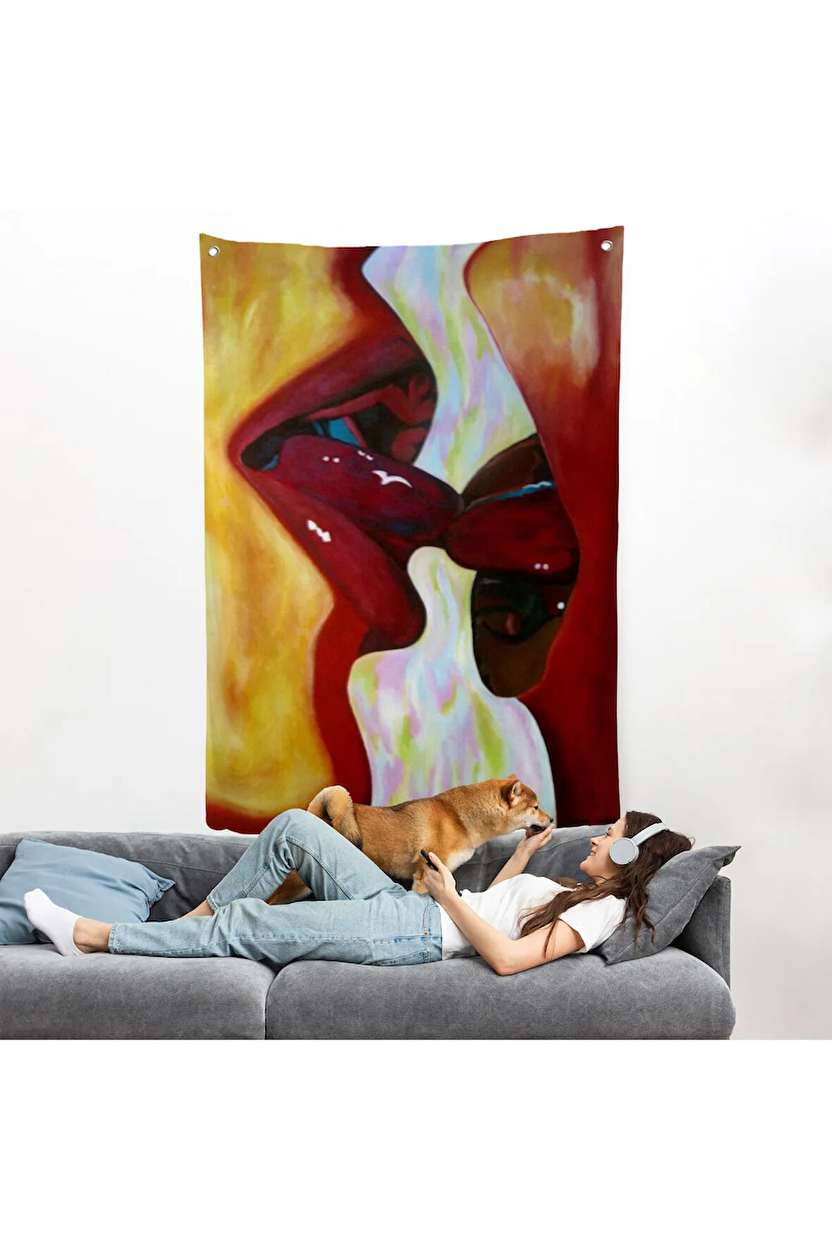 Öpüşen Çift Duvar Örtüsü-7816