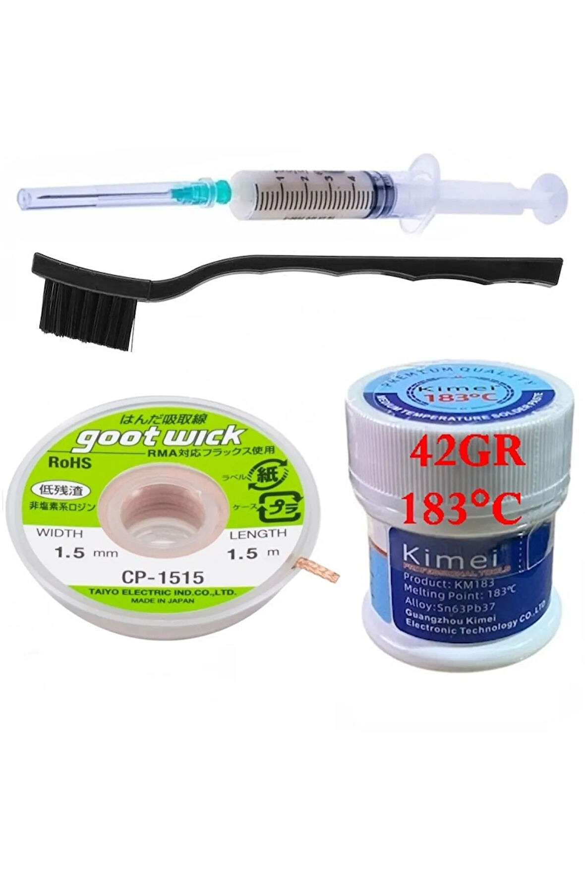 SolderPaste Krem Lehim KİMEİ 183°c UYUMLU Noclean Sn63pb37 42g Lehim Toplama Cp-1515 Emme Teli 1,5mm