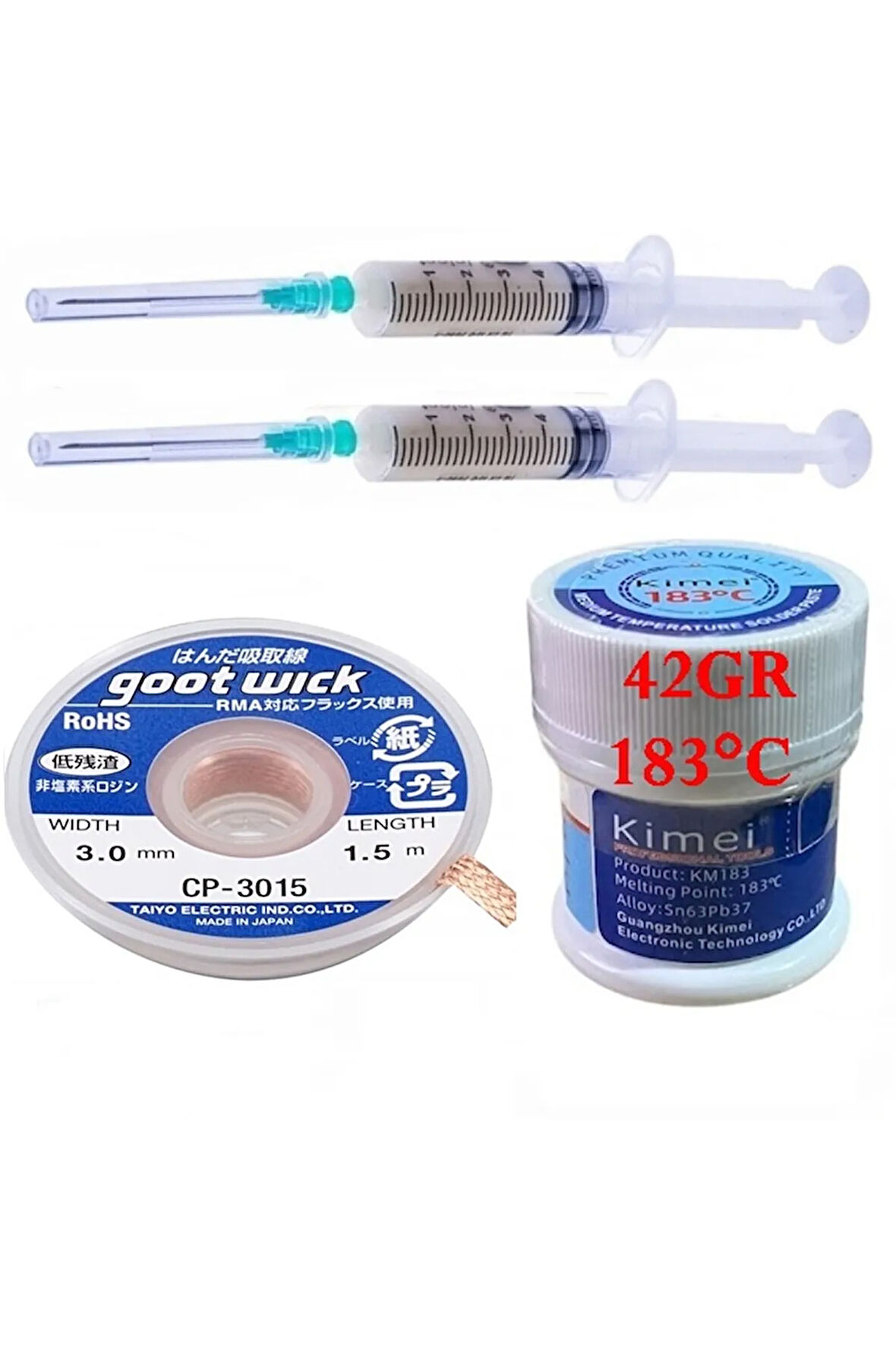 Krem Lehim Sıvı Lehim KİMEİ Uyumlu Solder Paste 42GR 183C Lehim Emme Temizleme Teli 3,0mm