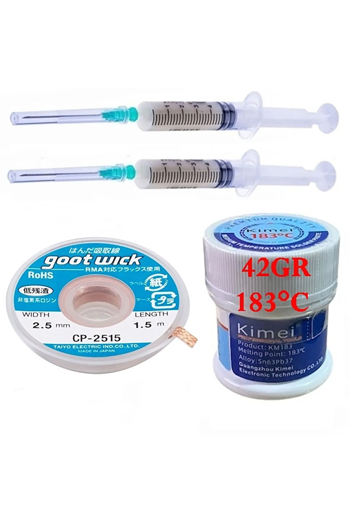 Krem Lehim Sıvı Lehim KİMEİ Uyumlu Solder Paste 42GR 183C Lehim Emme Temizleme Teli 2,5mm