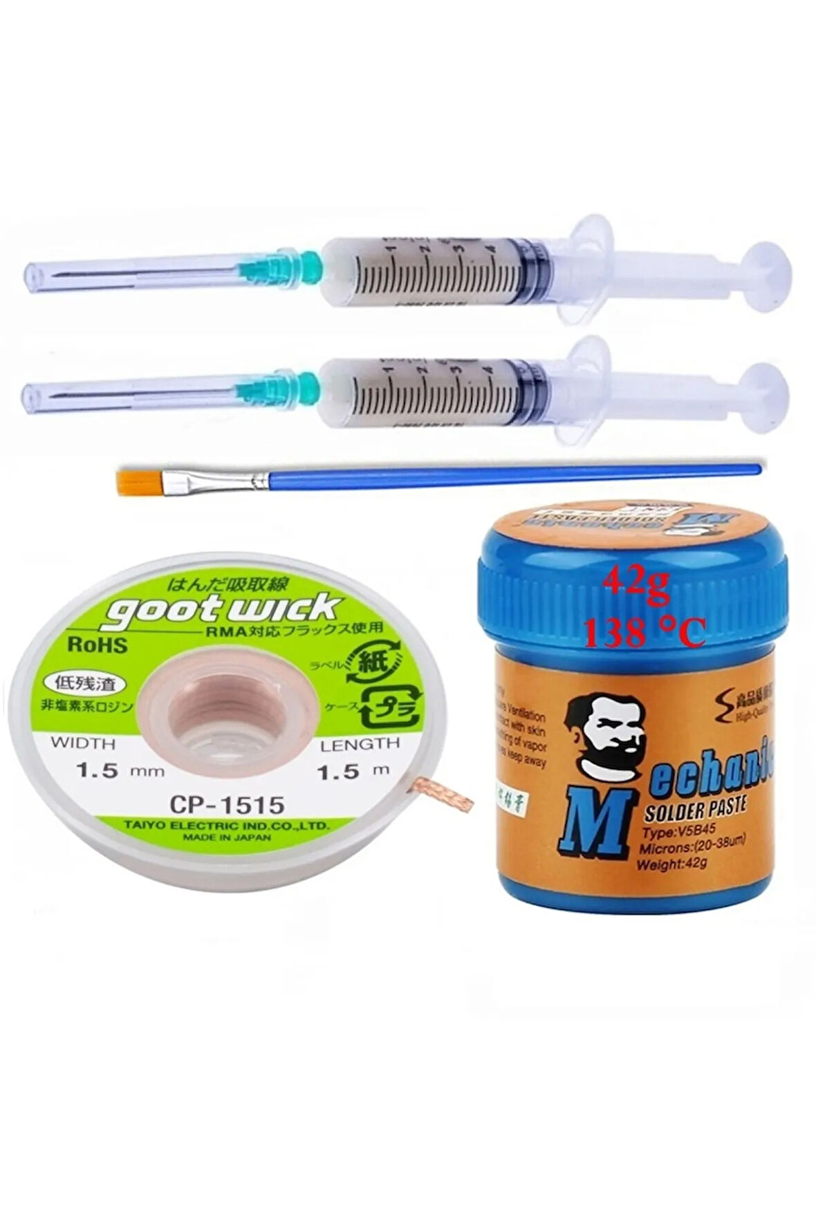 MCHnic Solder Paste Krem Lehim 138°c  42g Lehim Toplama Cp-1515 Emme Teli 1,5mm SET 5İN1