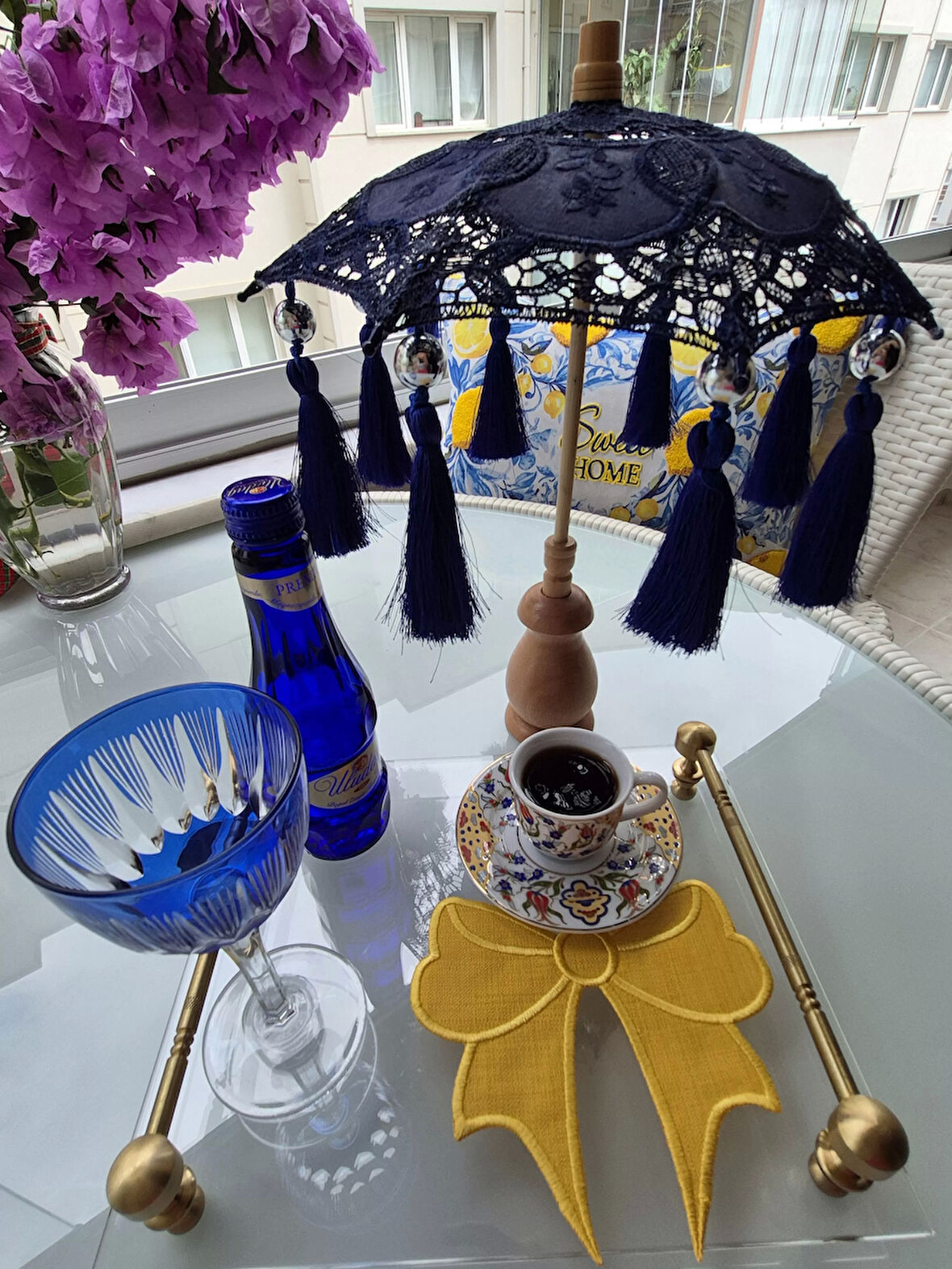 Masaüstü Lacivert Dantelli Dekoratif Sunum Bali Şemsiyesi