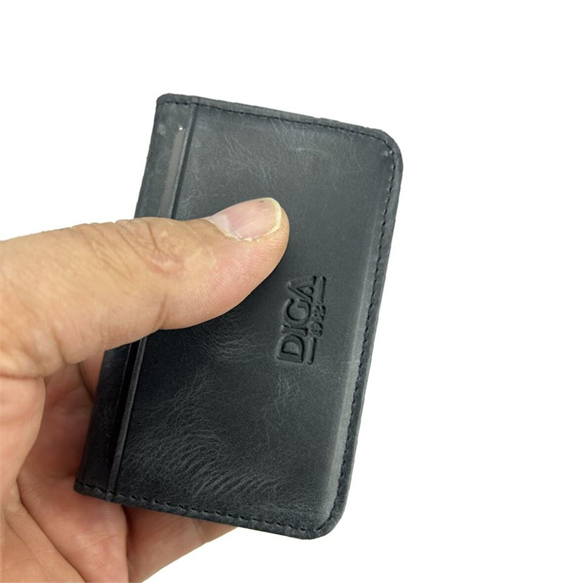Diga 1169 Hakiki Deri Minimal Kartlık Gri