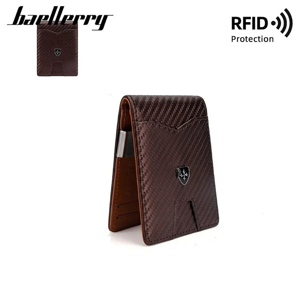 Baellerry Minimalist RFID Koruma Çift Kat Deri Çoklu Kart Cüzdan Erkek Kartlık