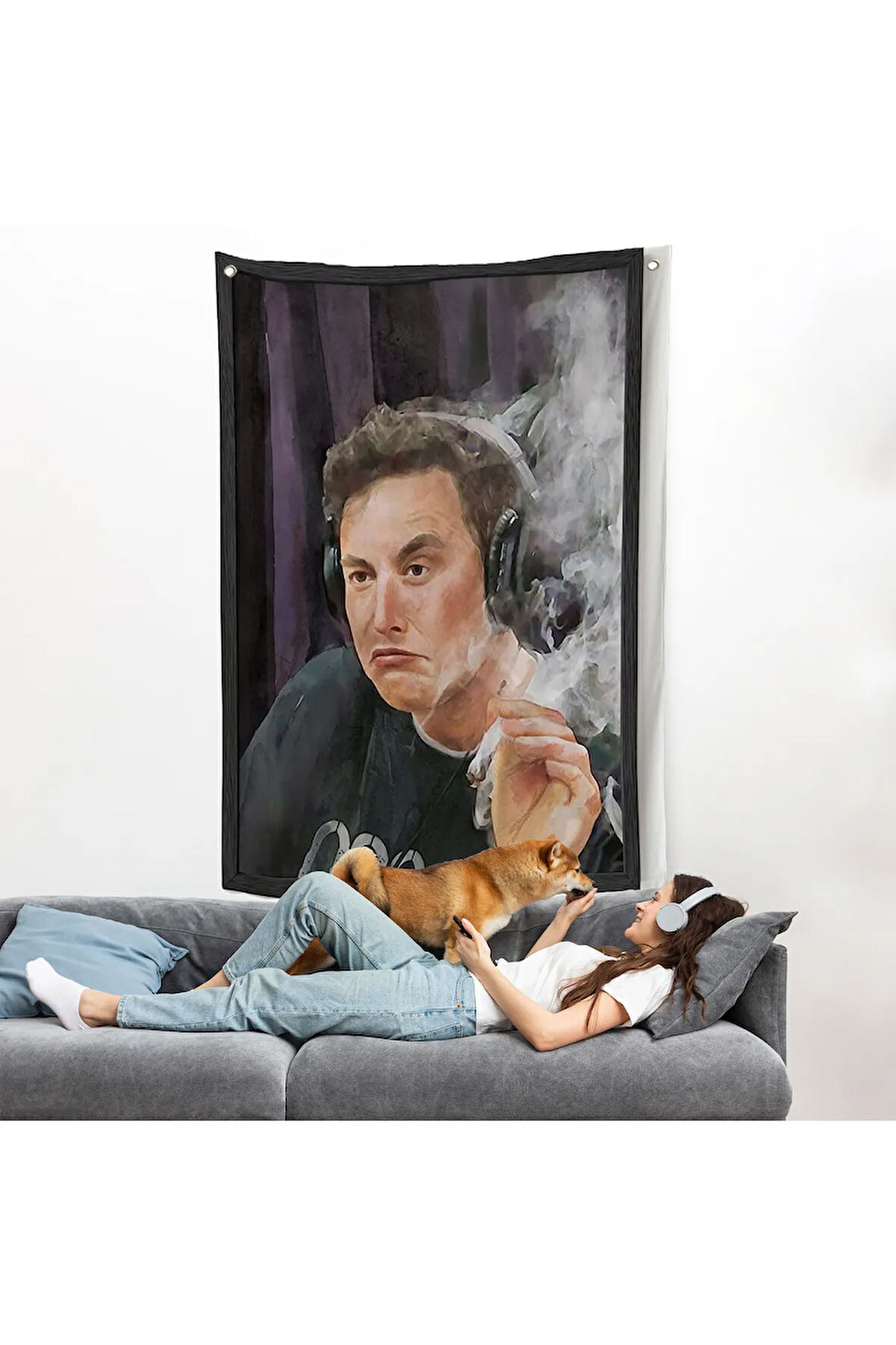 Sigara İçen Elon Musk Duvar Örtüsü-7822