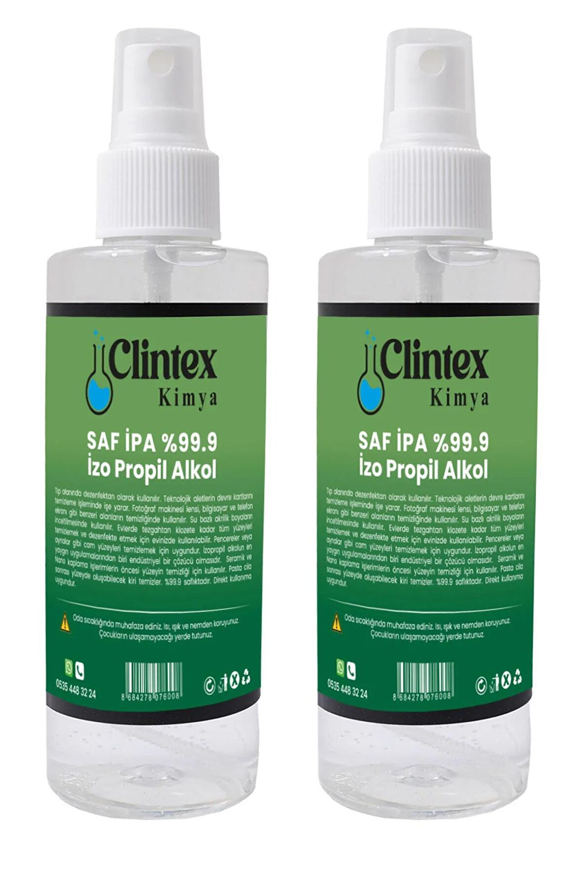 Clintex Kimya Saf Ipa %99.9 Izopropil Alkol 2x200 Ml