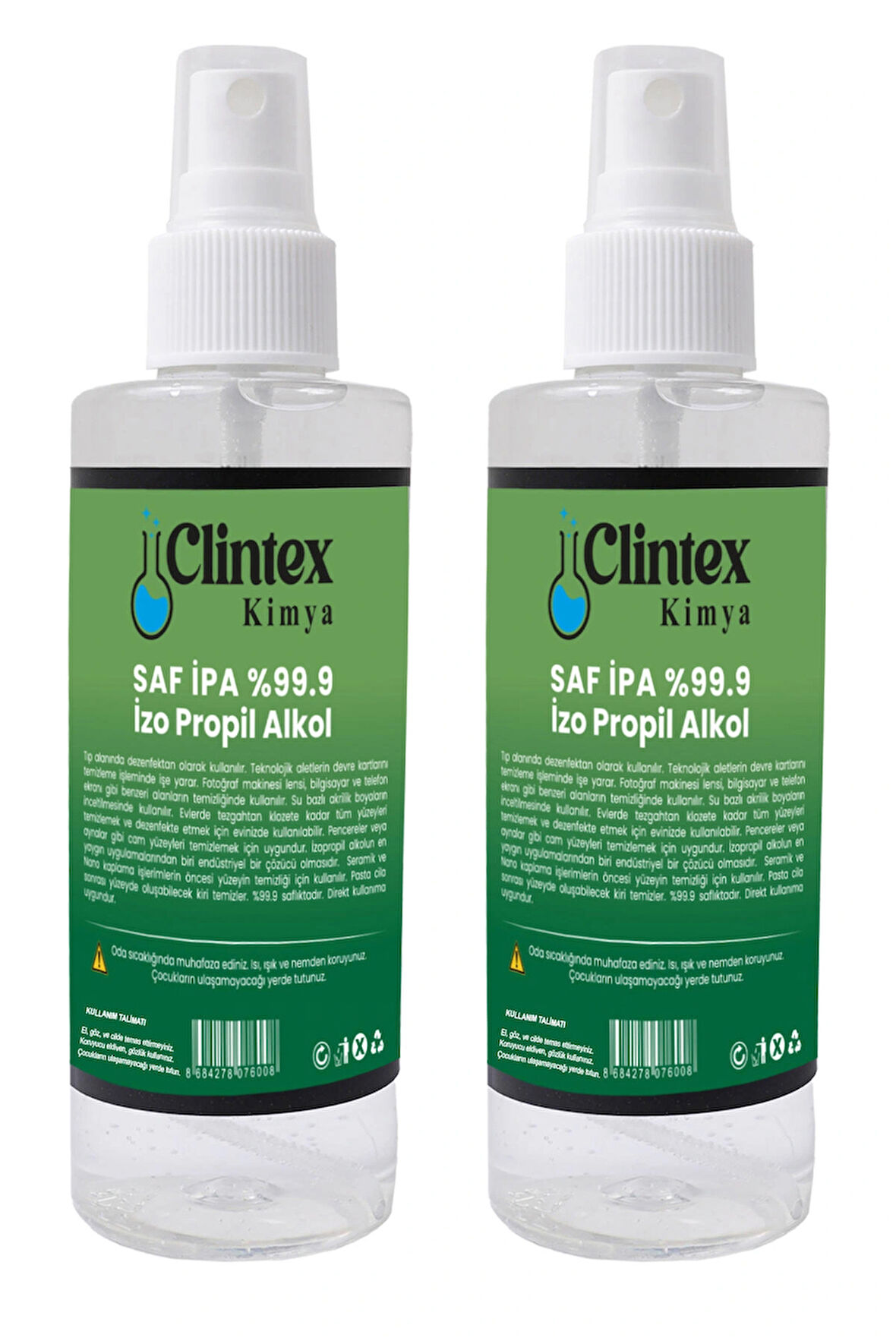 Clintex Kimya Saf Ipa %99.9 Izopropil Alkol 2x200 Ml
