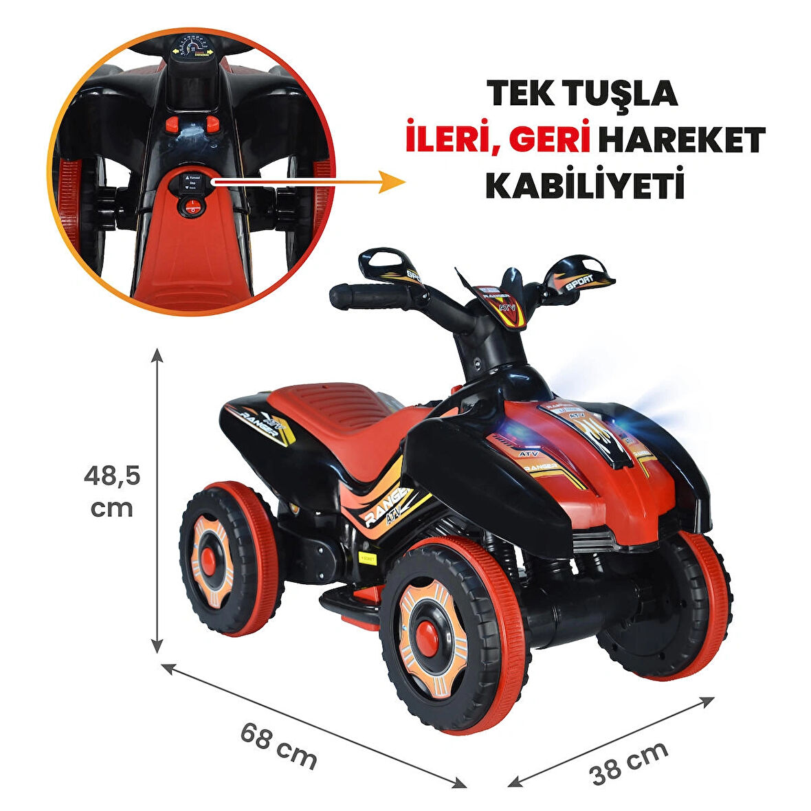 Uj Toys Müzikli ve Led Işıklı Akülü Atv 6V Ranger-Siyah