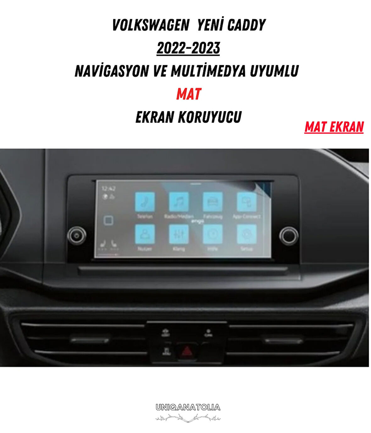 Volkswagen Yeni Caddy 2022-2023 Navigasyon Ve Multimedya Uyumlu Mat Ekran Koruyucu