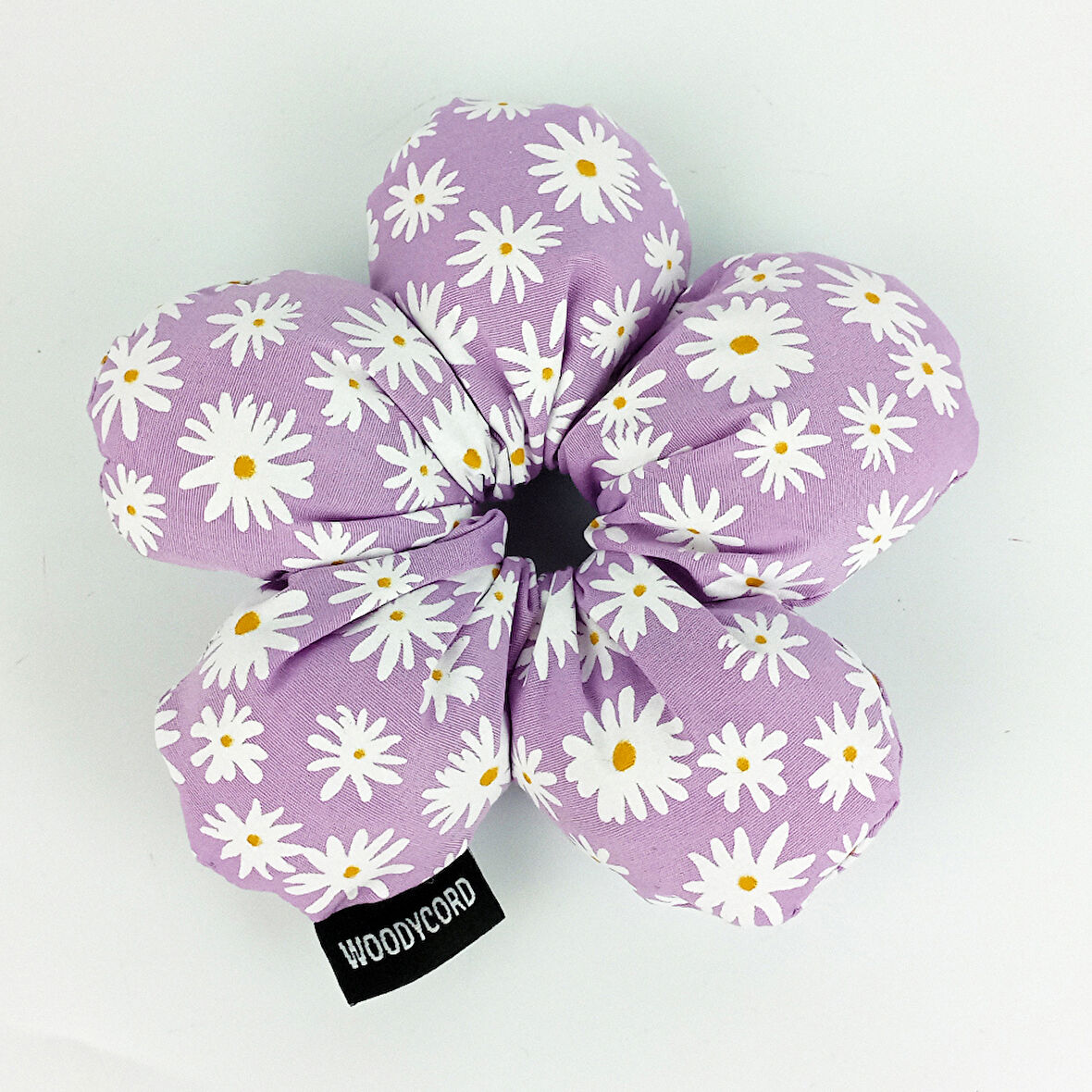 WoodyCord El Yapımı Papatya Desenli Pofuduk Scrunchie Toka - Lila