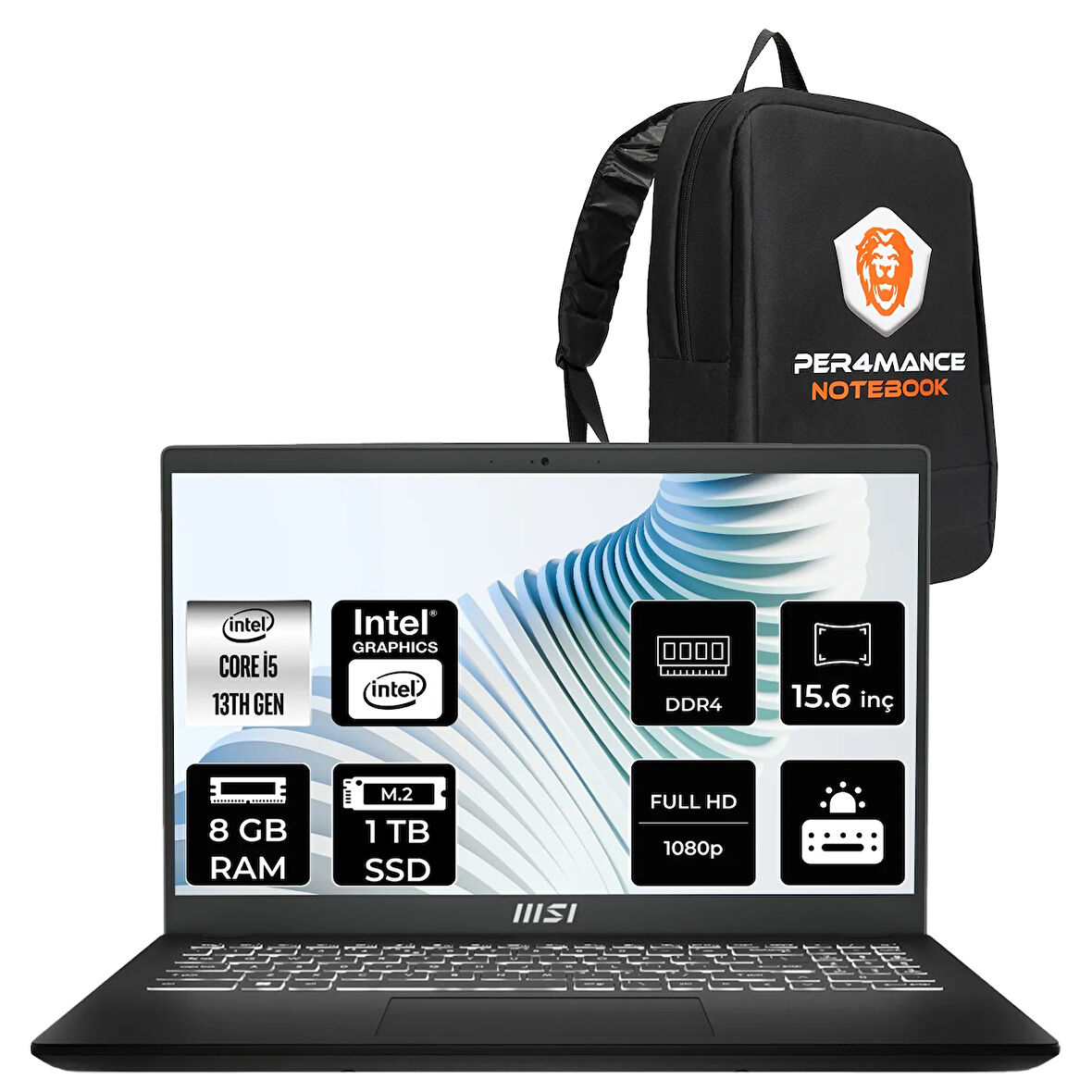 MSI Modern 15 H i5 13420H 8GB 1TB SSD 15.6" FHD FDOS Taşınabilir Bilgisayar & ÇANTA