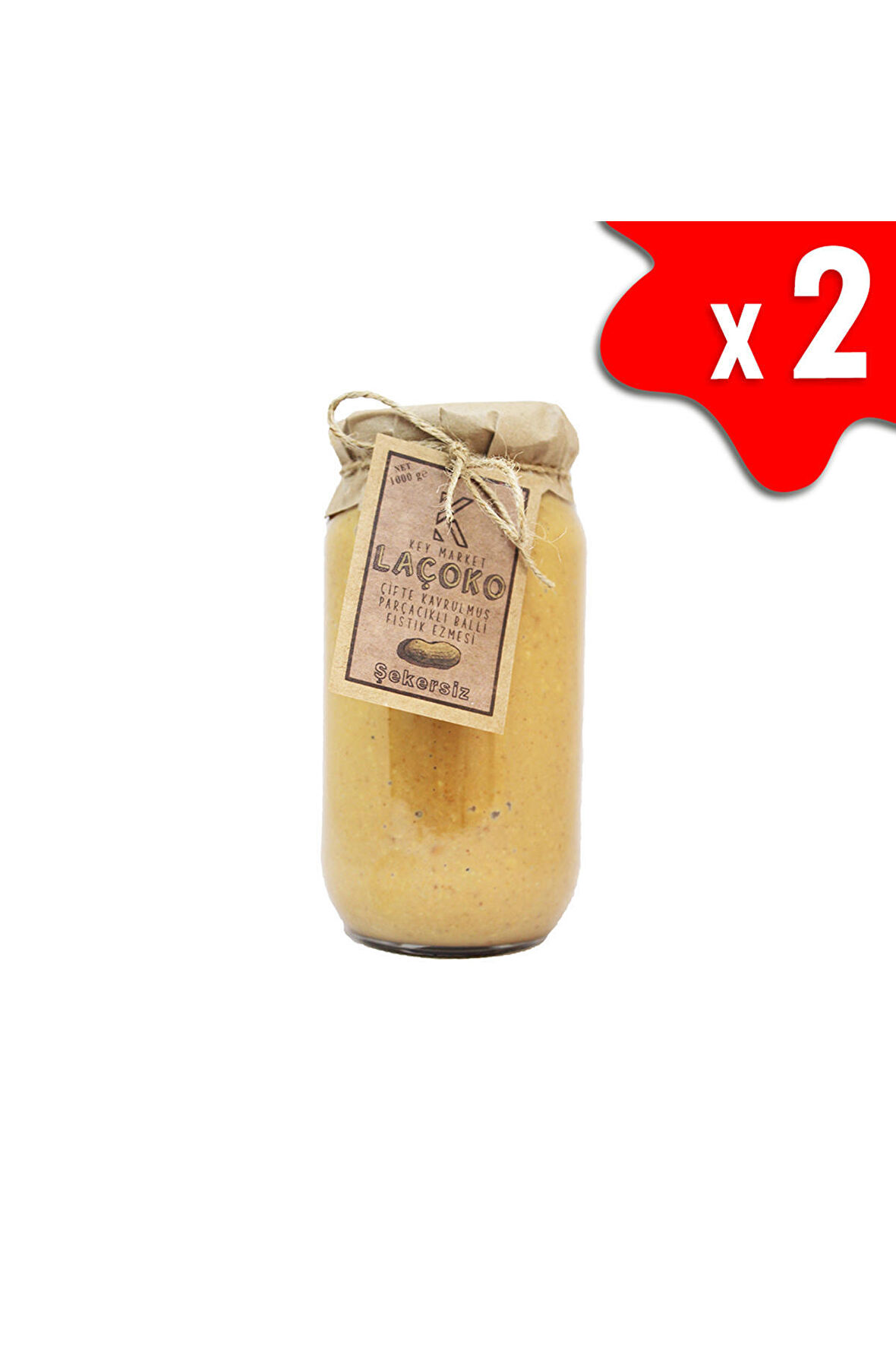 LAÇOKO  2 KG Şekersiz, Katkısız, Glutensiz, Doğal Çifte Kavrulmuş Parçacıklı Ballı Yer Fıstığı Ezmesi