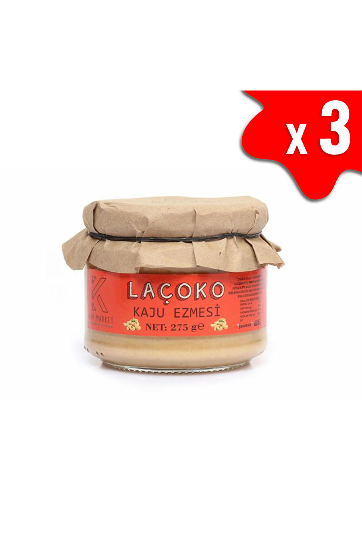 LAÇOKO 825 Gram Şekersiz, Katkısız, Glutensiz, Vegan, Doğal Kaju Ezmesi