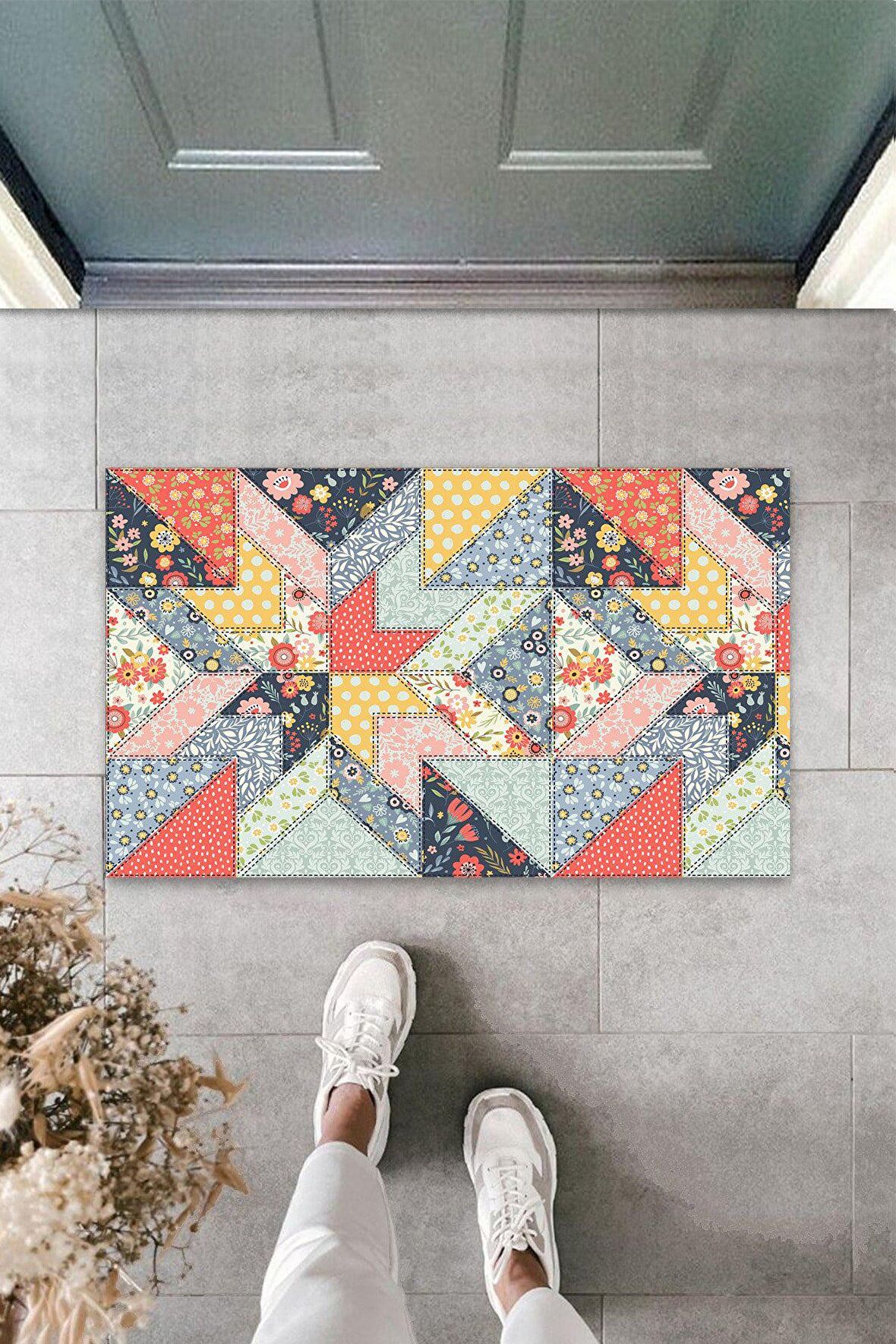 Çok Amaçlı Dijital Patchwork Şekilli Çok Renkli Kapı Paspası Dış Mekan Paspas