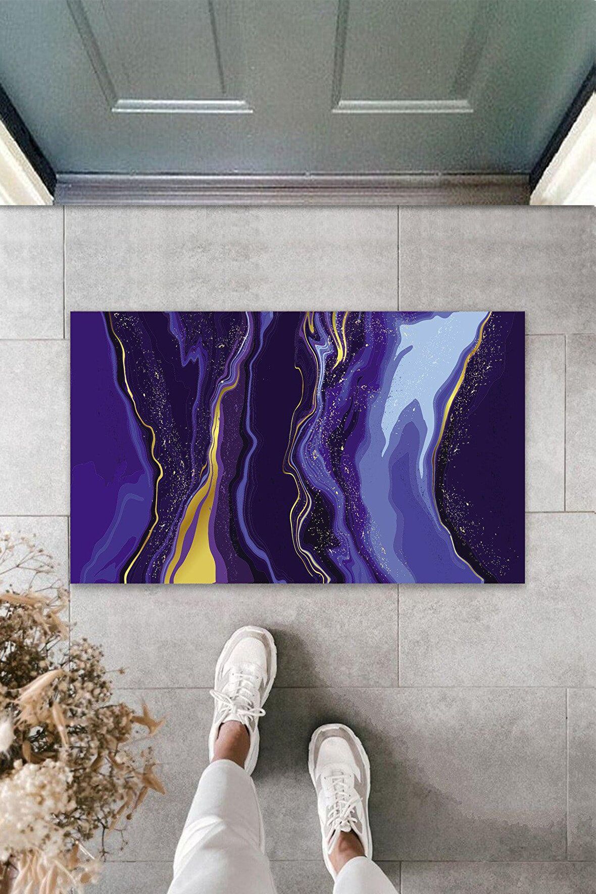 Çok Amaçlı Dijital Modern Dalgalı Açık Mavi Kapı Paspası Dış Mekan Paspas