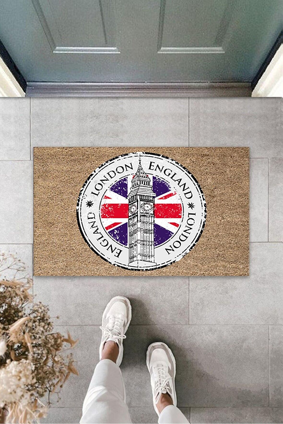 Çok Amaçlı Dijital Baskı Bej London Saat kulesi İç ve Dış Mekan  Paspas