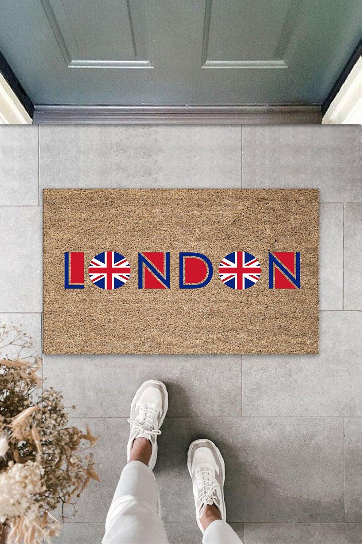 Çok Amaçlı Dijital Baskı Kahverenk London Bayrak İç ve Dış Mekan Paspas
