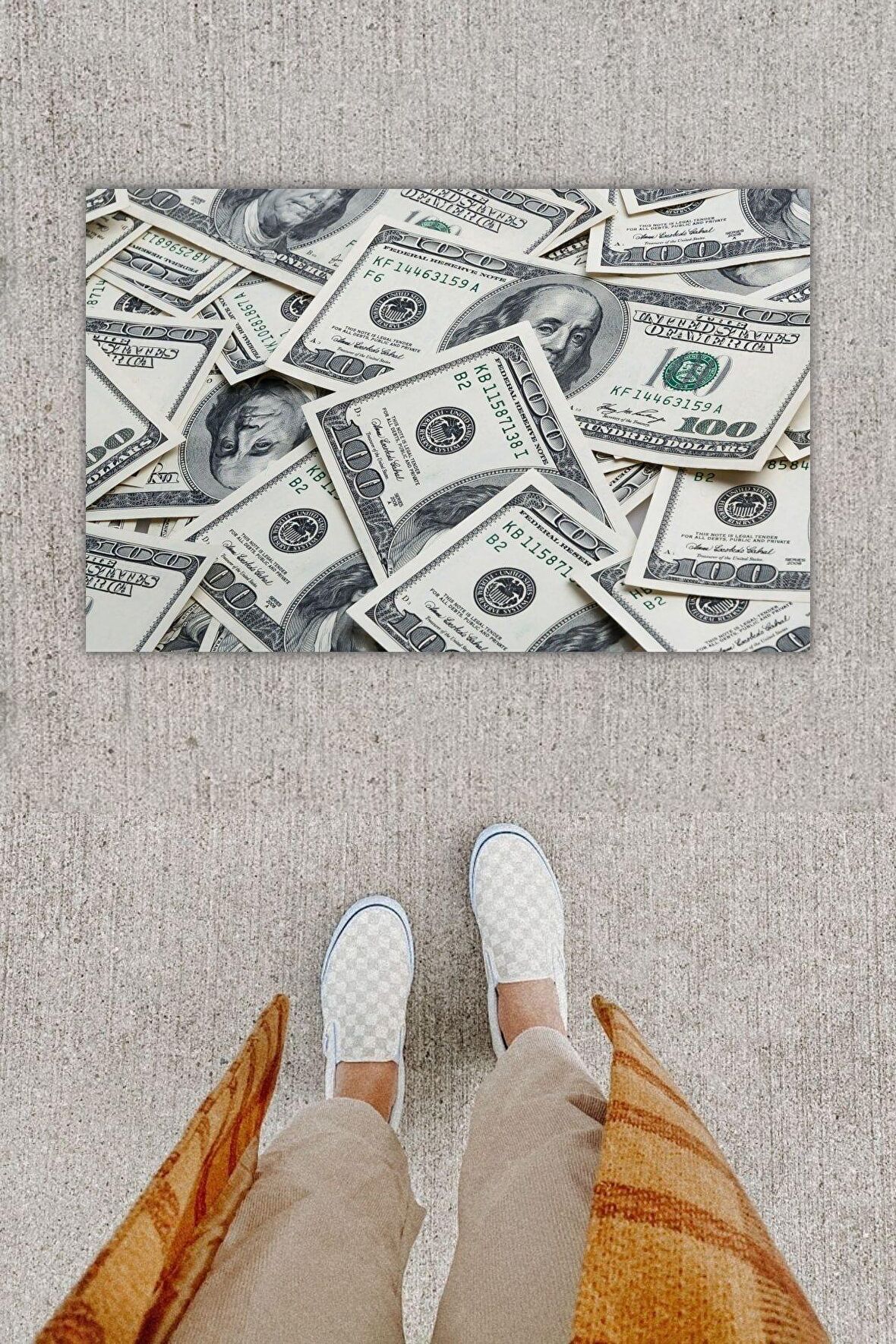 Dijital Baskı Dekoratif Dolar Renkli Kapı Önü Paspası