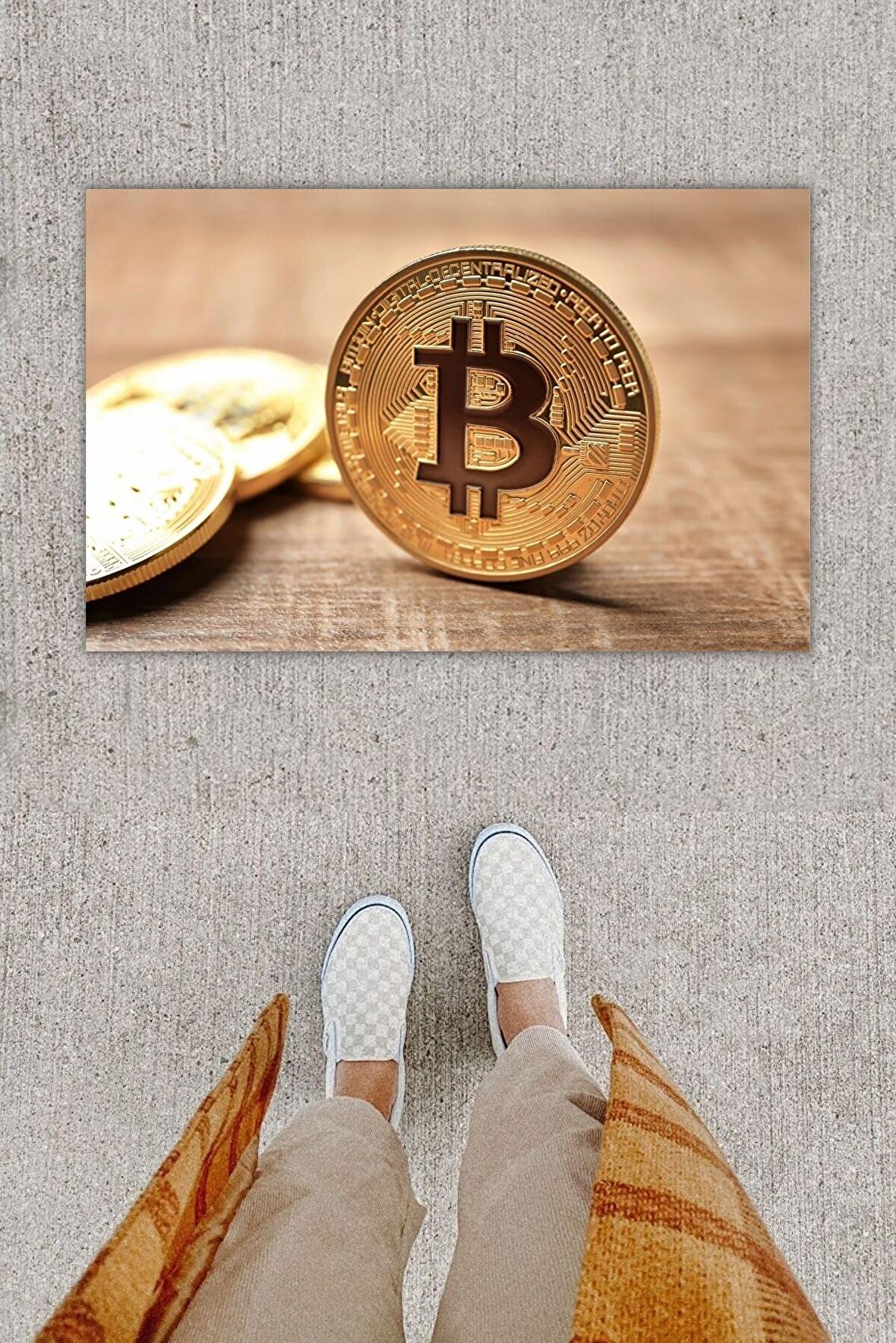 Dijital Baskı Dekoratif Bitcoın Pudra Kapı Önü Paspası