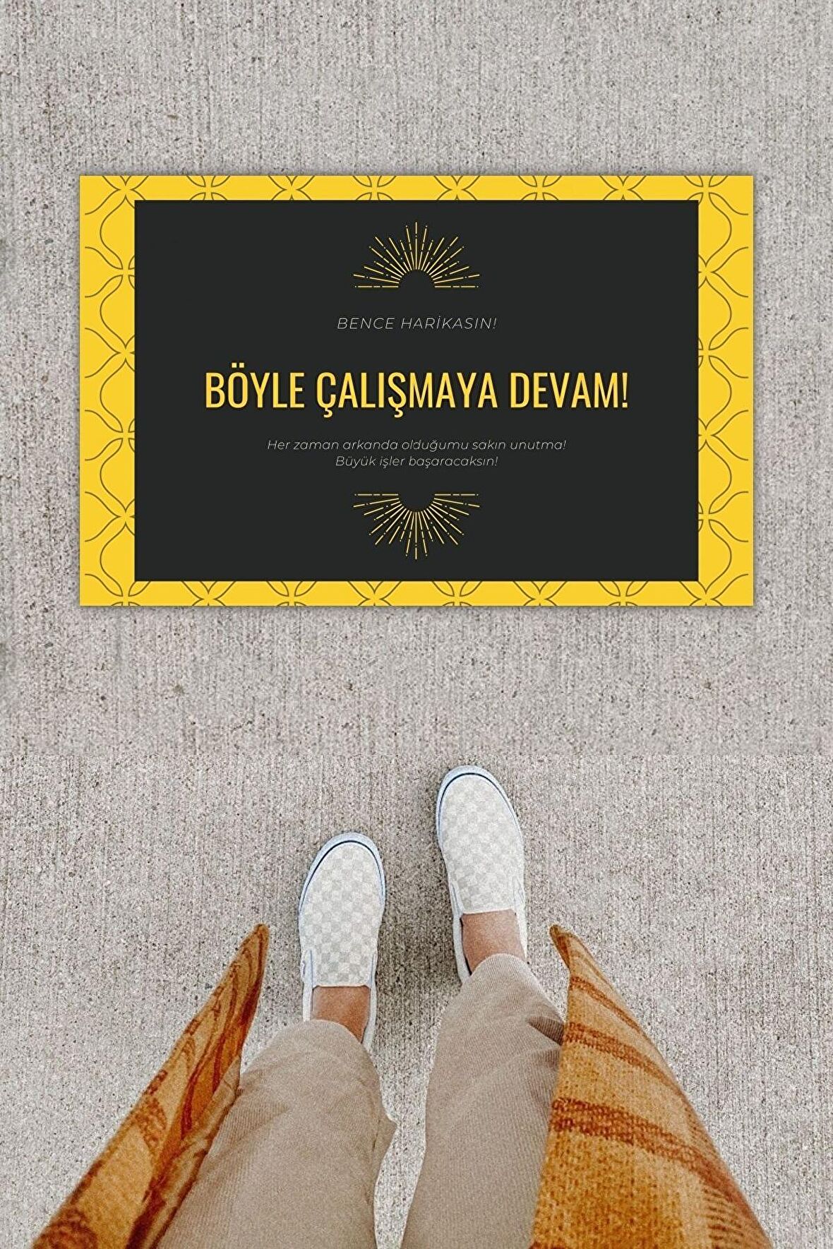 Dijital Baskı Dekoratif Not : Bence Harikasın Sarı-Siyah Kapı Önü Paspası