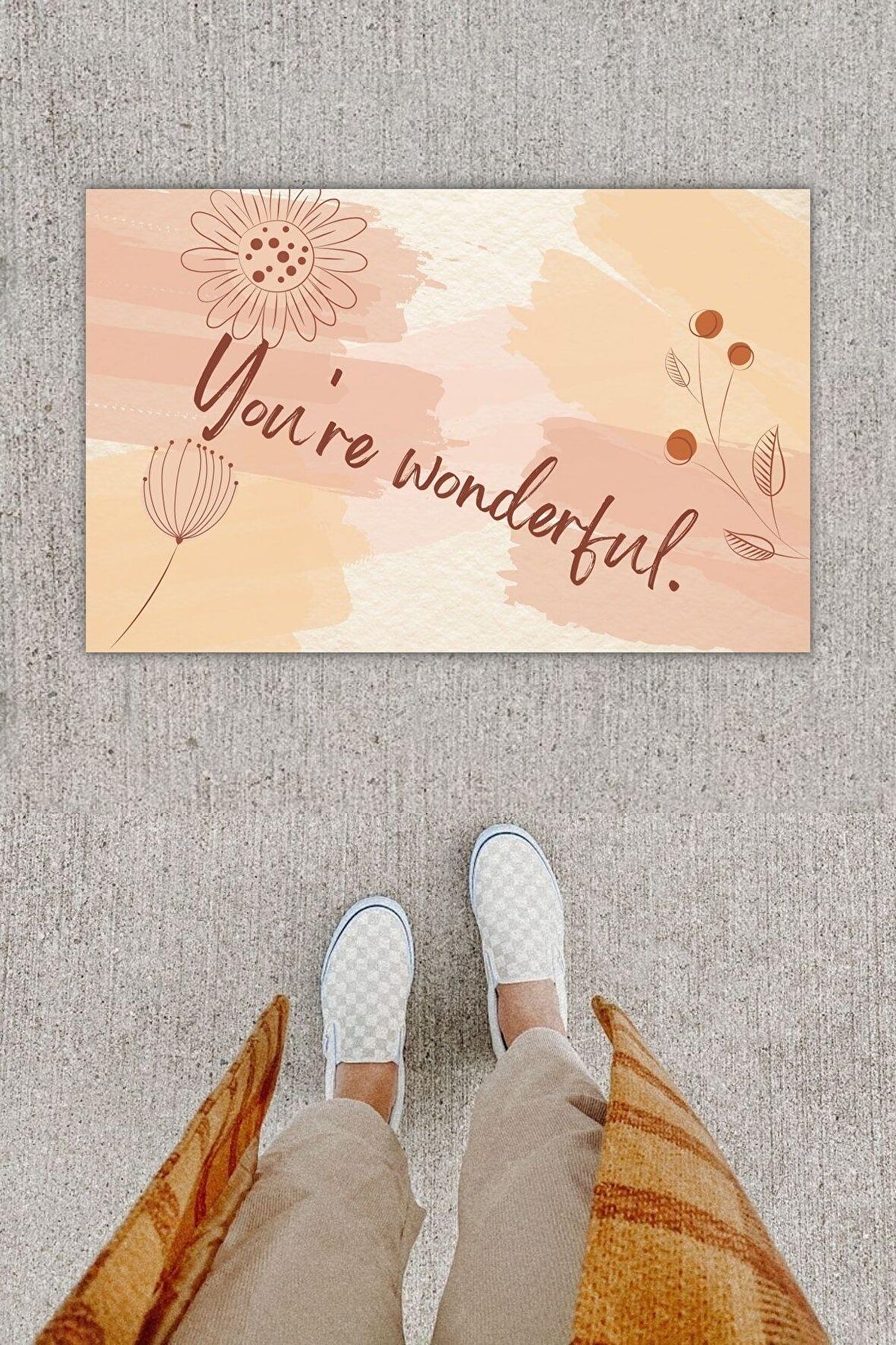 Dijital Baskı Dekoratif Çiçek Pudra Kapı Önü Paspası