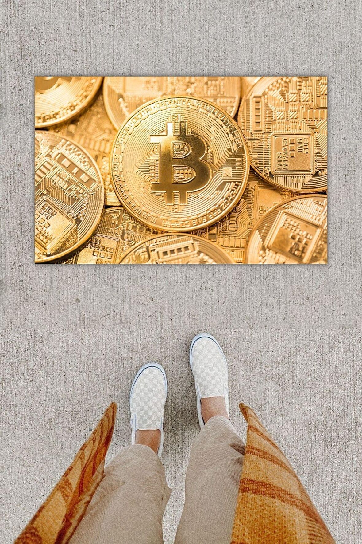 Dijital Baskı Dekoratif Bitcoın Gold Kapı Önü Paspası