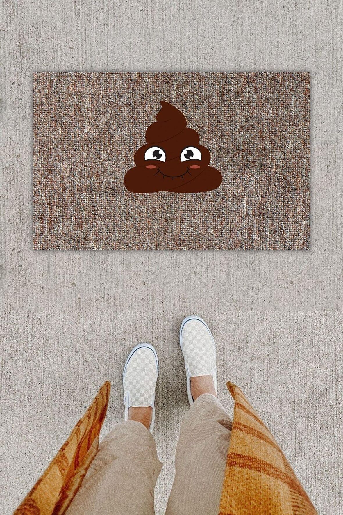Dijital Baskı Dekoratif Kaka Emoji Gri Kapı Önü Paspası