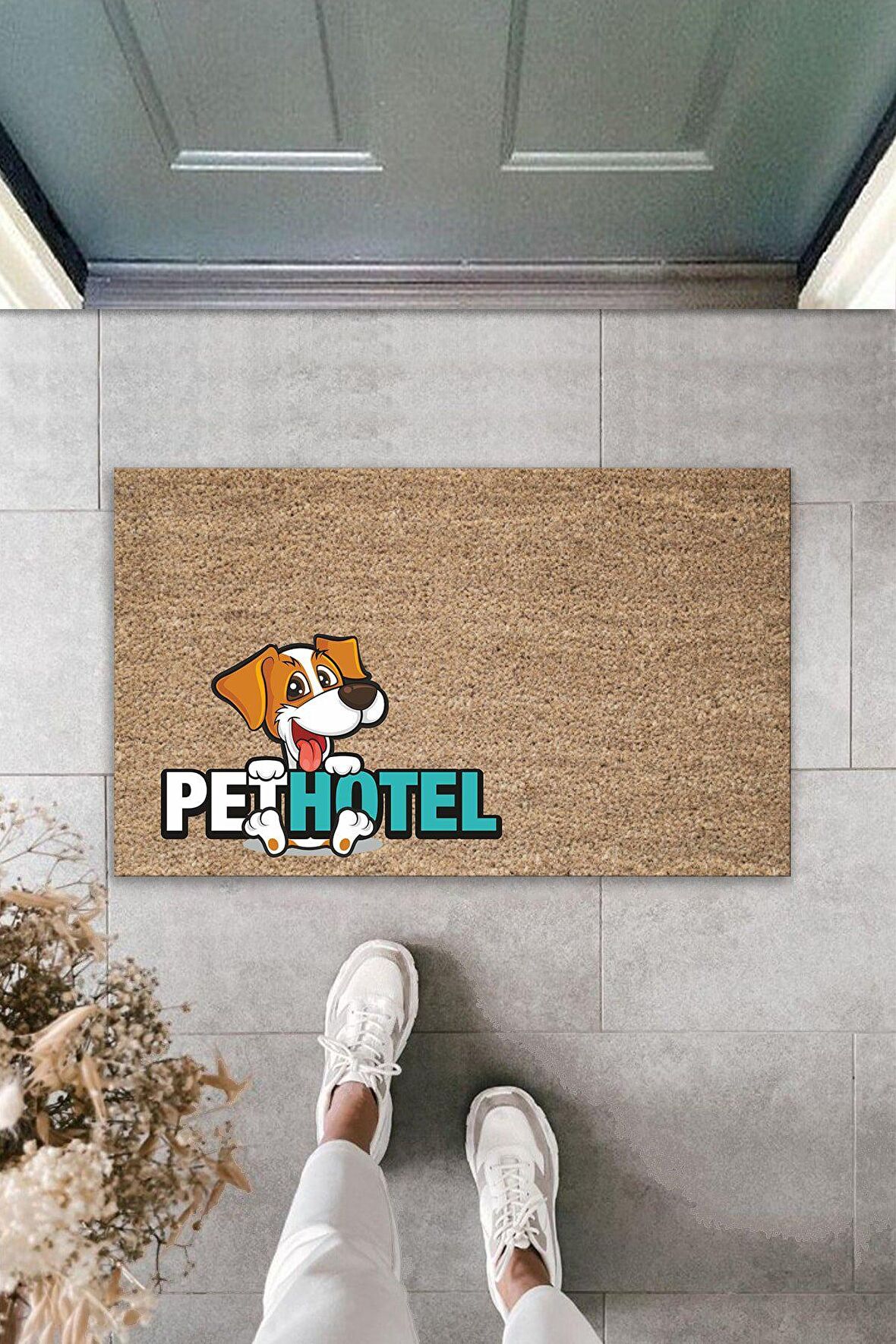 Dijital Baskı Kalitesi Kahverengi Köpekli Pet Hotel Dekoratif Kapı Paspası