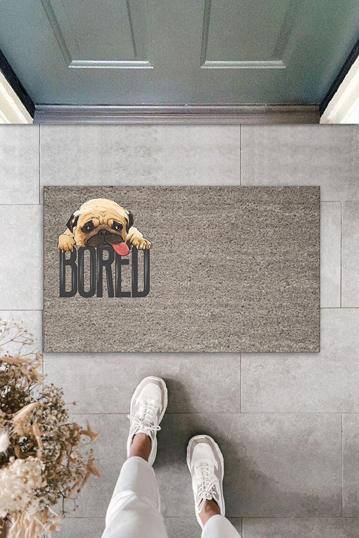 Dijital Baskı Kalitesi  Gri Bored Köpekli  Dekoratif Kapı  Paspası