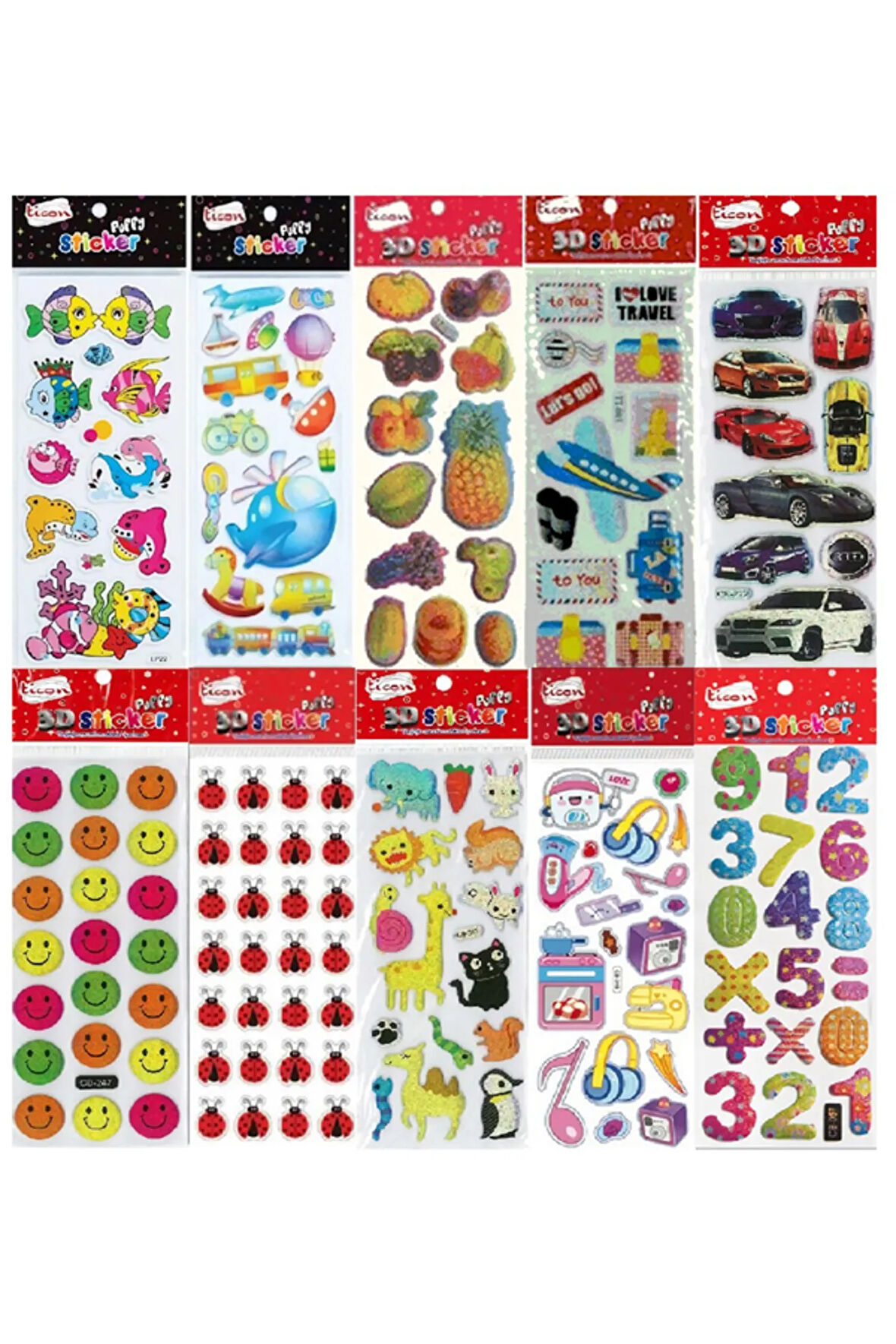 Kabartmalı Sticker Karışık Paket 10 Kartela