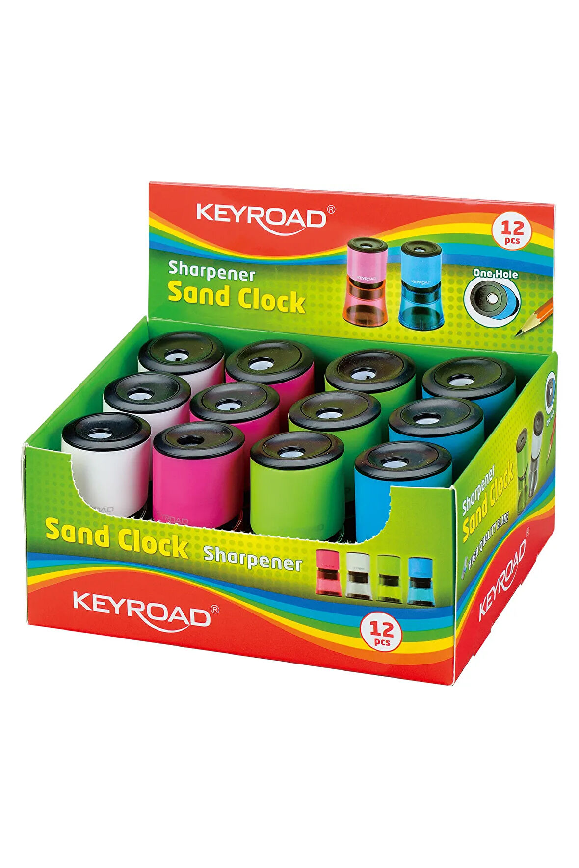 Keyroad Sand Clock Çift Delikli Kalemtraş 4 Renk 12 Adet