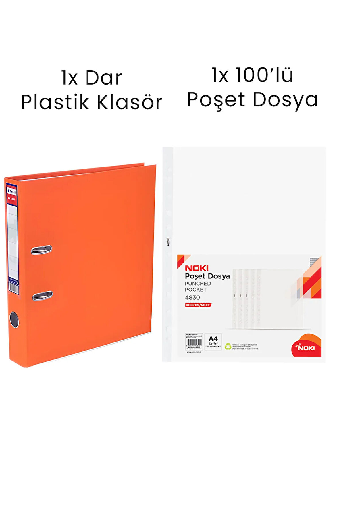 1 Adet Tigra Dar Klasör 1 Adet Noki 100'lü Poşet Dosya Ofis Seti