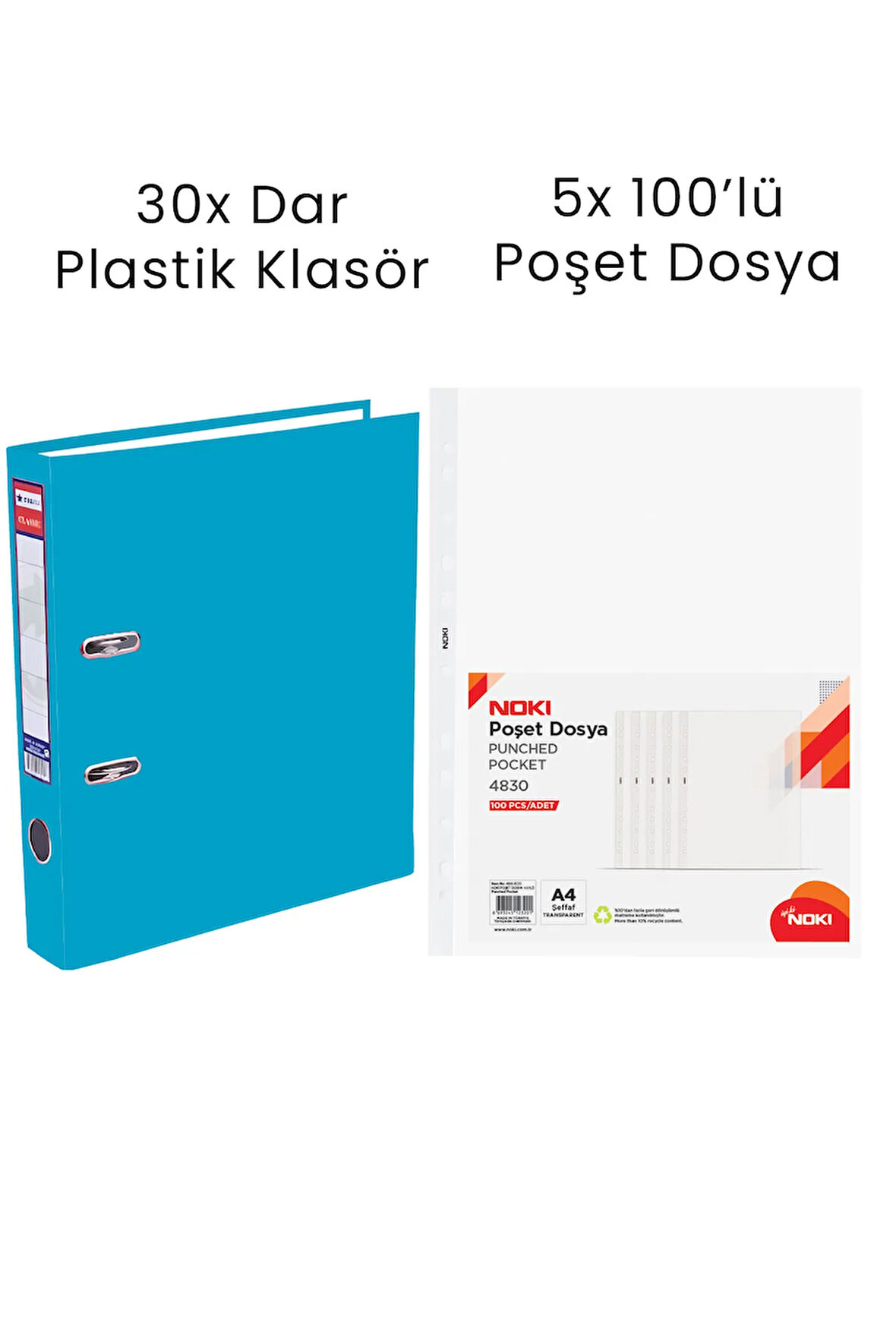 30 Adet Tigra Geniş Klasör 5 Adet Noki 100'lü Poşet Dosya Ofis Seti