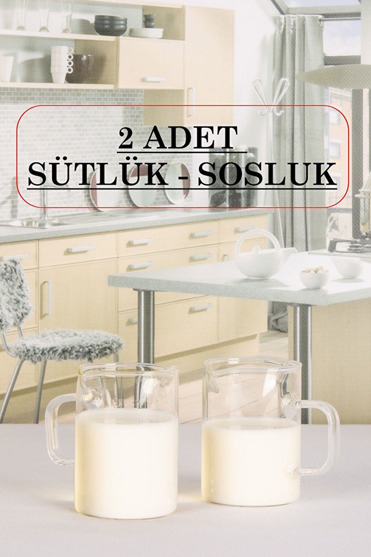 2 Adet 200 ml Kulplu Borosilikat Cam Sütlük Ve Sosluk