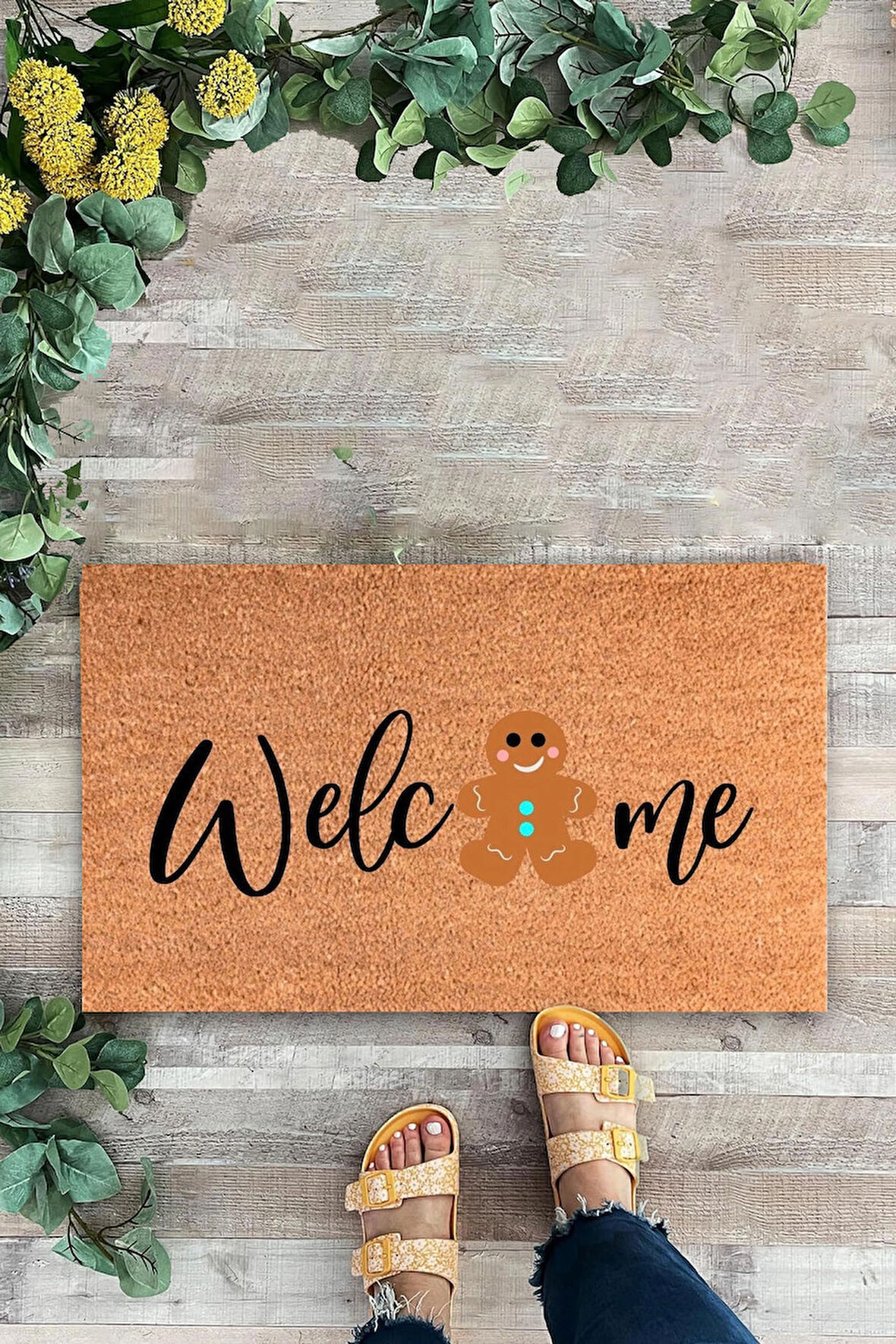 Welcome, kurabiye adam, İç ve Dış Dijital Baskı Kapı Önü Paspası, Dekoratif Çeyiz Paspas
