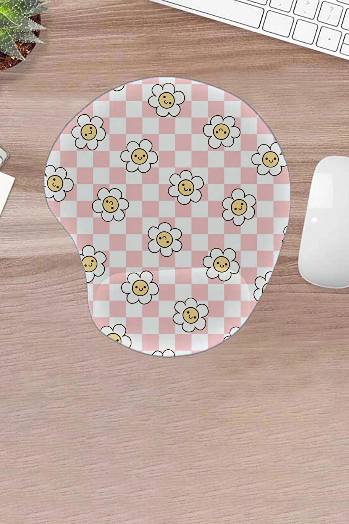 Damla, Papatya Deseni, Kareli Desen, Bilek Destekli, Konforlu, Mousepad, Ergonomik Oyuncular İçin Mousepad, Bilgisayar- Laptop Aksesuarı