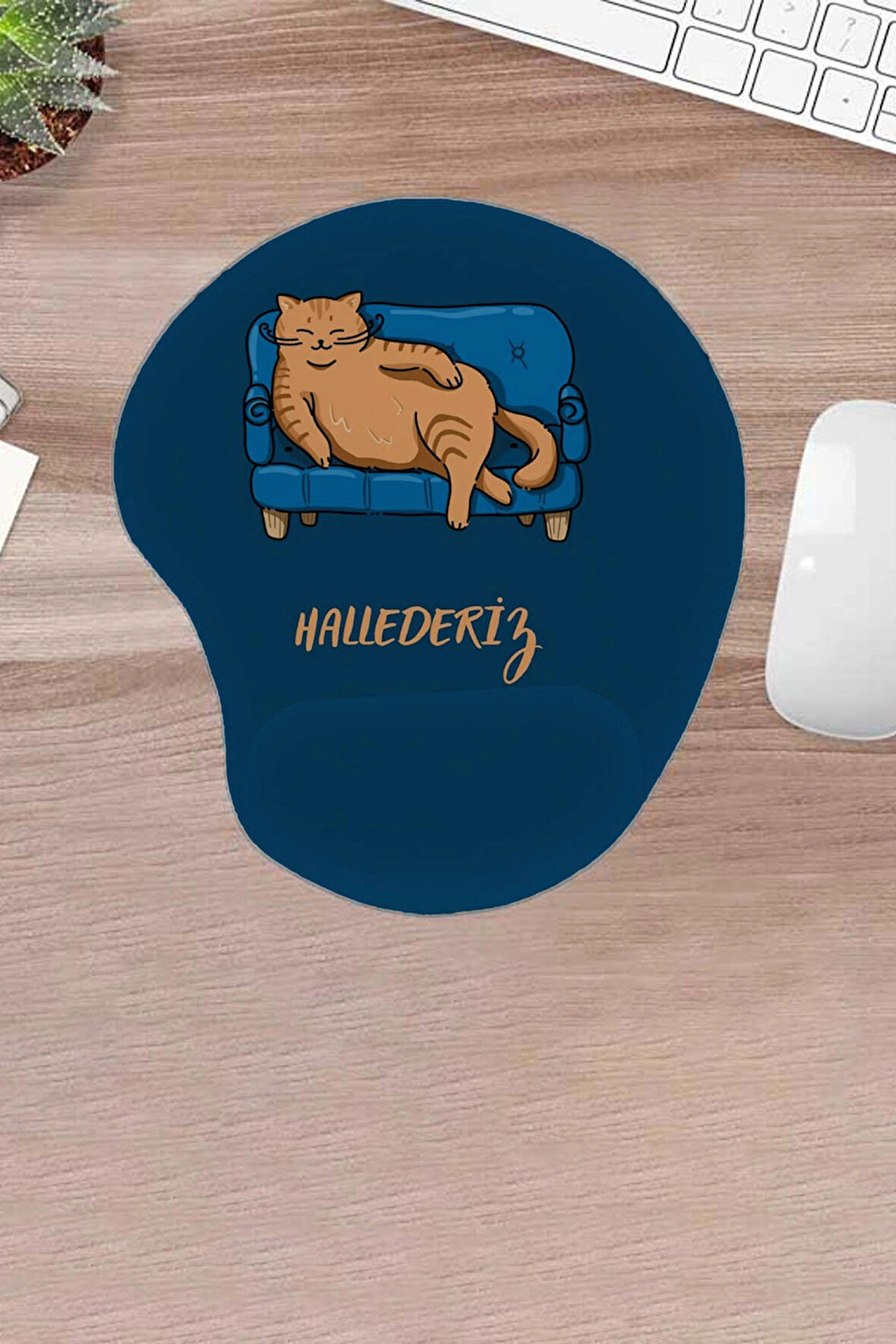 Damla, Mavi, Hallederiz Yazılı Mousepad, Bilek Destekli, Konforlu Mousepad, bİLGİSAYAR Faresi Aksesuarı, laptop aksesuarı, kaymaz mousepad