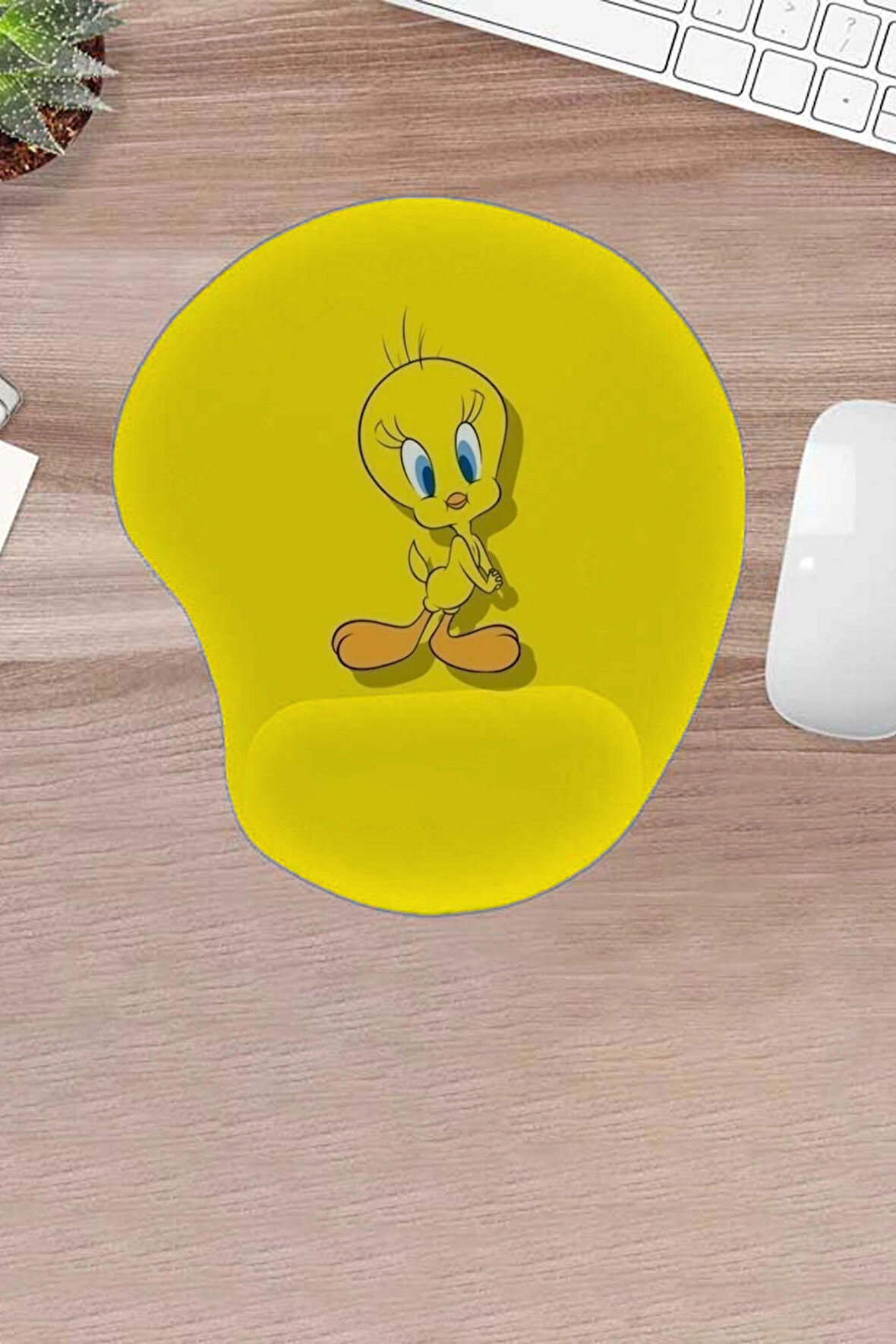 Damla, Sarı, Sevimli Çizgi Film Deseni, Mousepad, Bilek Destekli Konforlu Ergonomik Dizayn Mouse Pad, Bilgisayar Faresi Aksesuarı