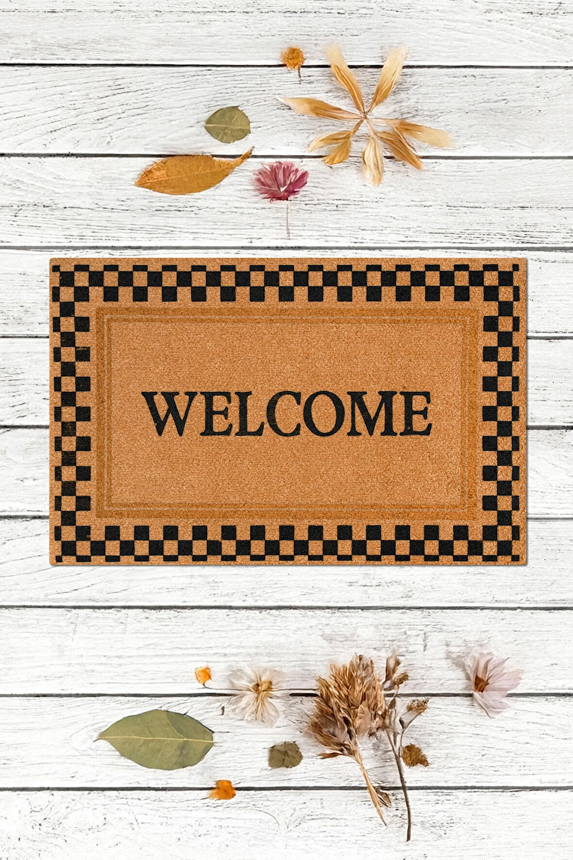 Damalı Desen, Welcome, siyah beyaz damalı, kapı önü paspası, desenli dış kapı paspası, uzun ömürlü dayanıklı paspas