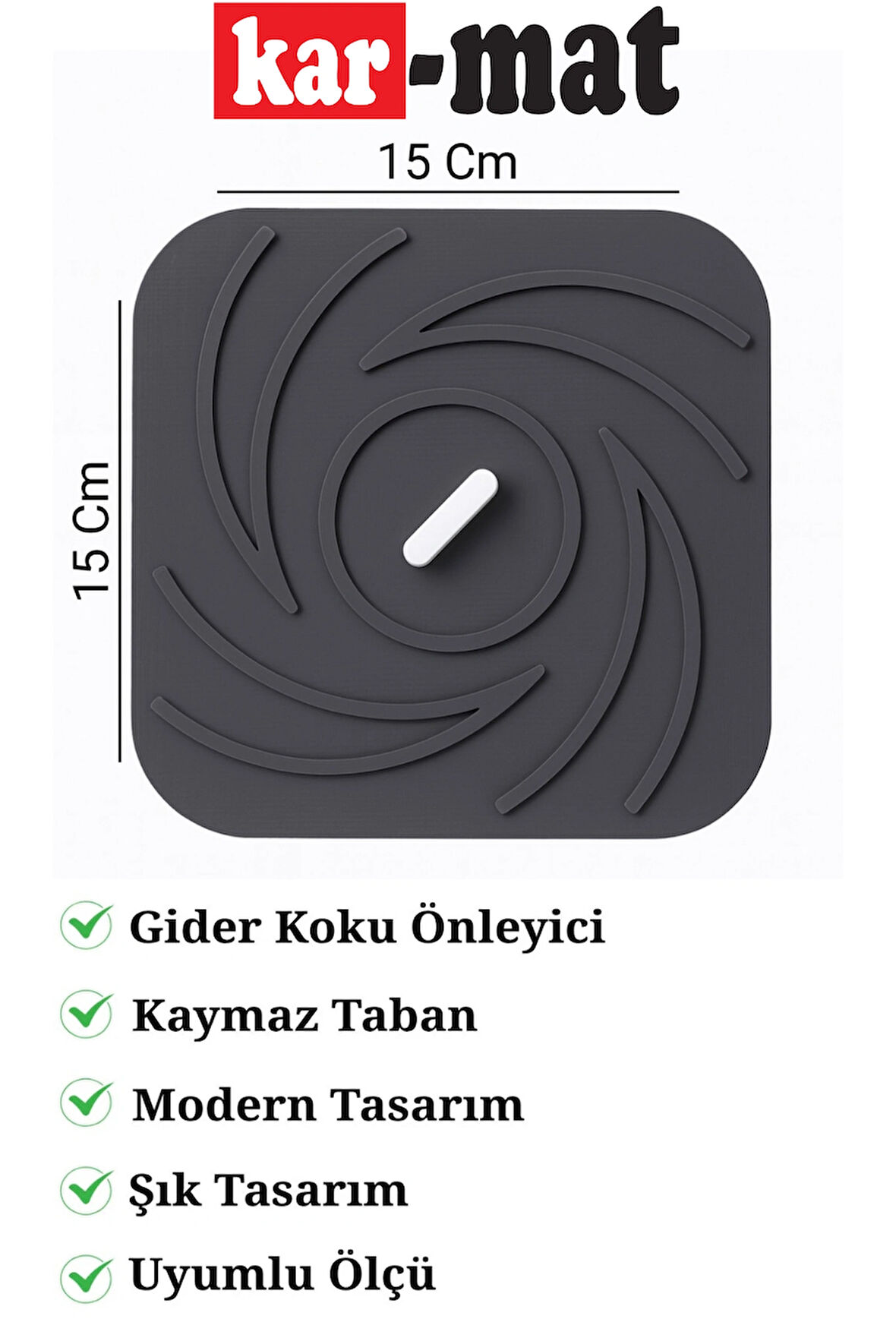 Gri Renk Kare Kötü Koku Önleyici Silikon Mat Banyo Mutfak Lavabo Balkon Gider Tıpası Kapağı