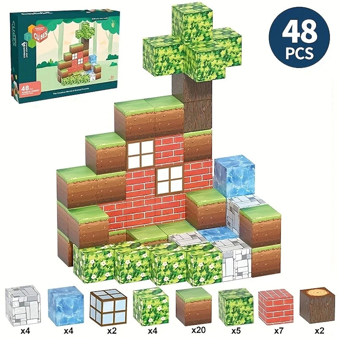 Minecraft 48 Parça Manyetik Mıknatıslı Küpler Çocuklar İçin Eğitici Yapı Oyuncakları