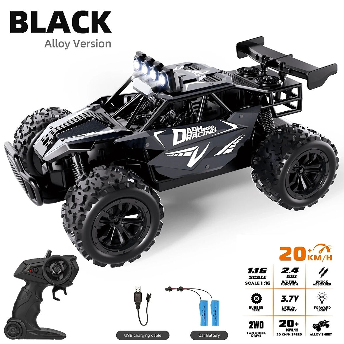 RC Off-Road Araç, 2.4GHz Kablosuz Uzaktan Kumanda, Pille Çalışan Çift 500mAh Şarj Edilebilir Lityum, USB Şarj