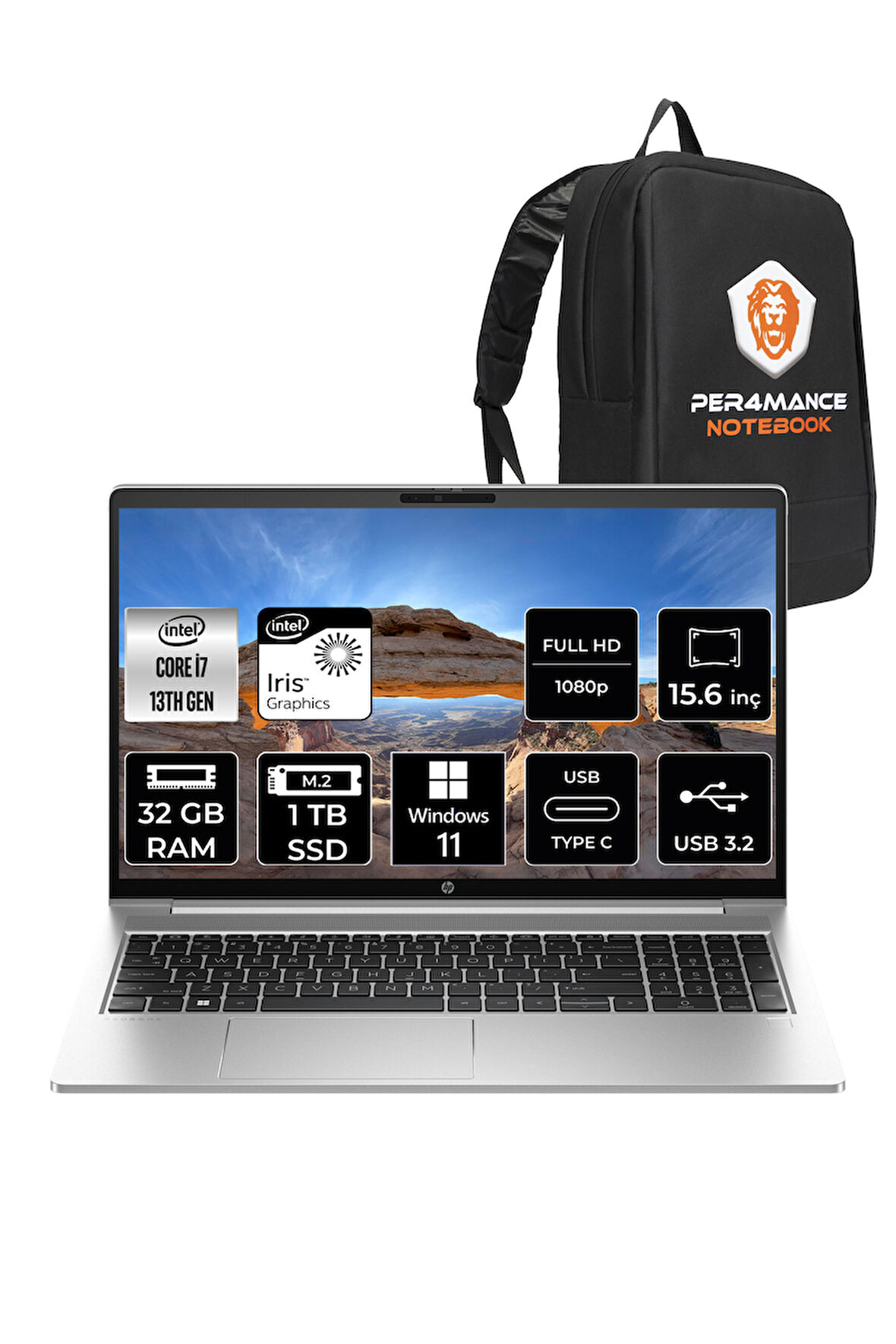 HP ProBook 450 G10 i7 1355U 32GB RAM 1TB SSD 15.6'' FHD W11HOME Dizüstü Bilgisayar & PER4 ÇANTA