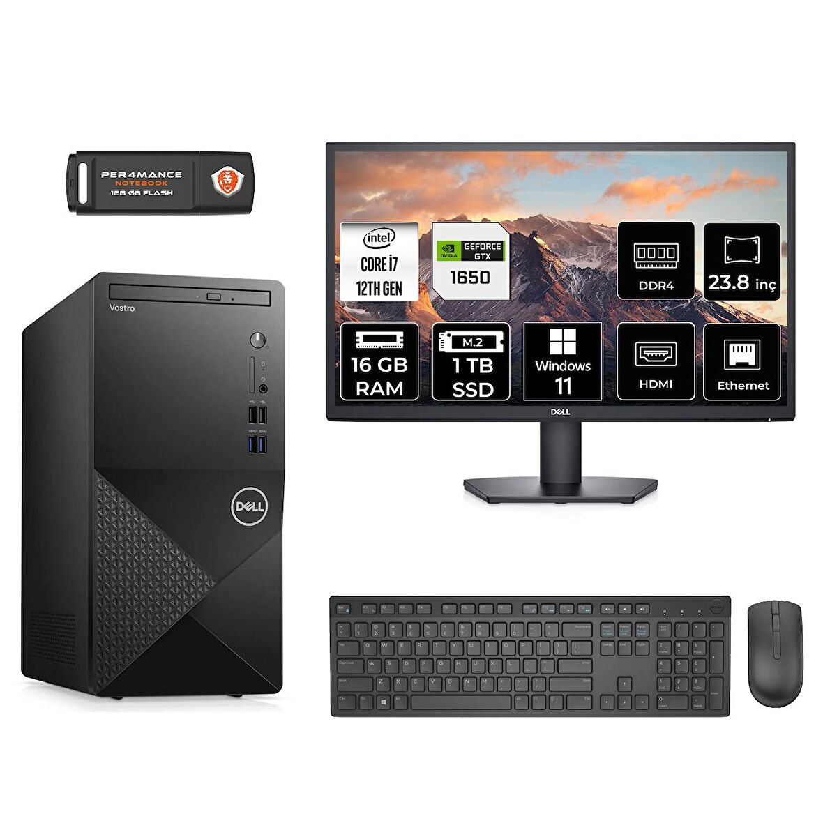 Dell Vostro 3910MT i7 12700 16GB 1TB SSD GTX1650/4GB W11H N7598VDT3910 MASAÜSTÜ PC & 23.8" MONİTÖR
