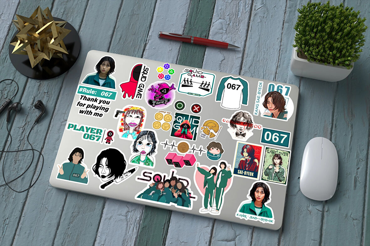 Squid Game Sticker Seti Player 067 Kang Sae-byeok sticker Oyuncu 067 Macbook Defter Sticker Seti