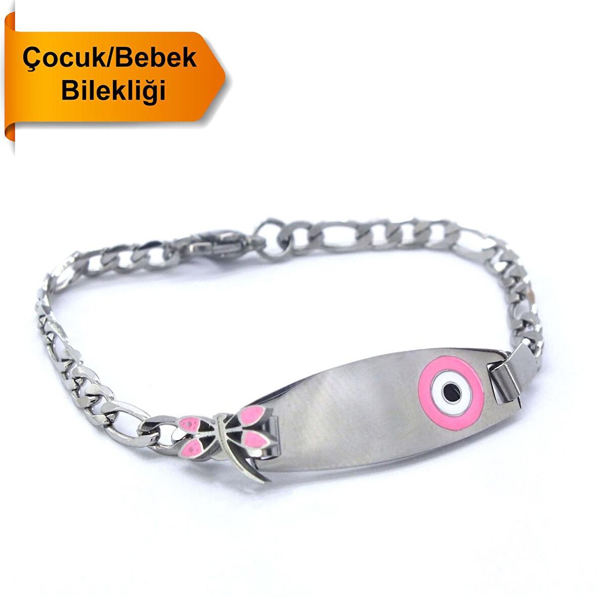 FerizZ 316L Çelik Pembe Nazar Boncuklu Yusufçuk Çocuk Bileklik BLK-962