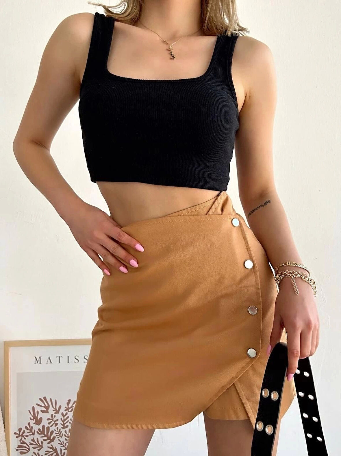 Dört çıtçıtlı Gabardin şort etek s249001