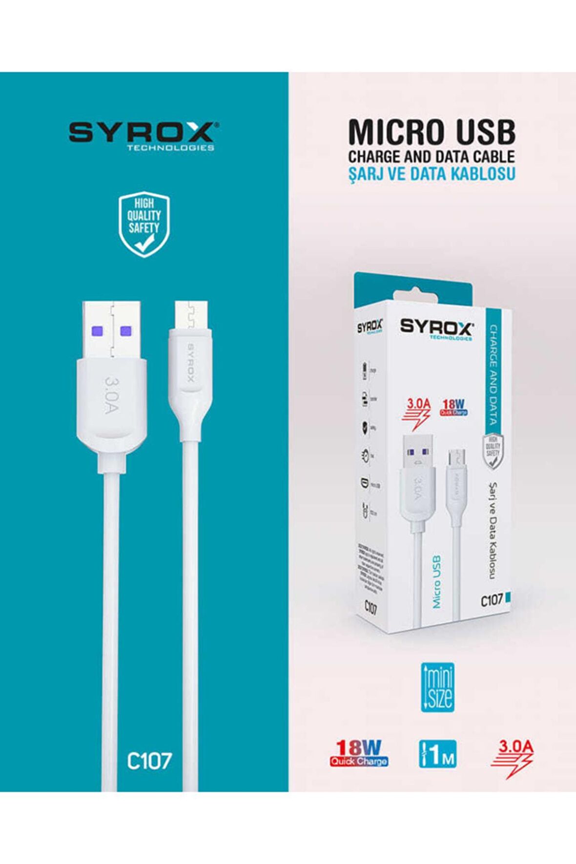 Zuidid C107 Micro Usb Girişli 18w 3.0a Hızlı Şarj Ve Data Kablosu